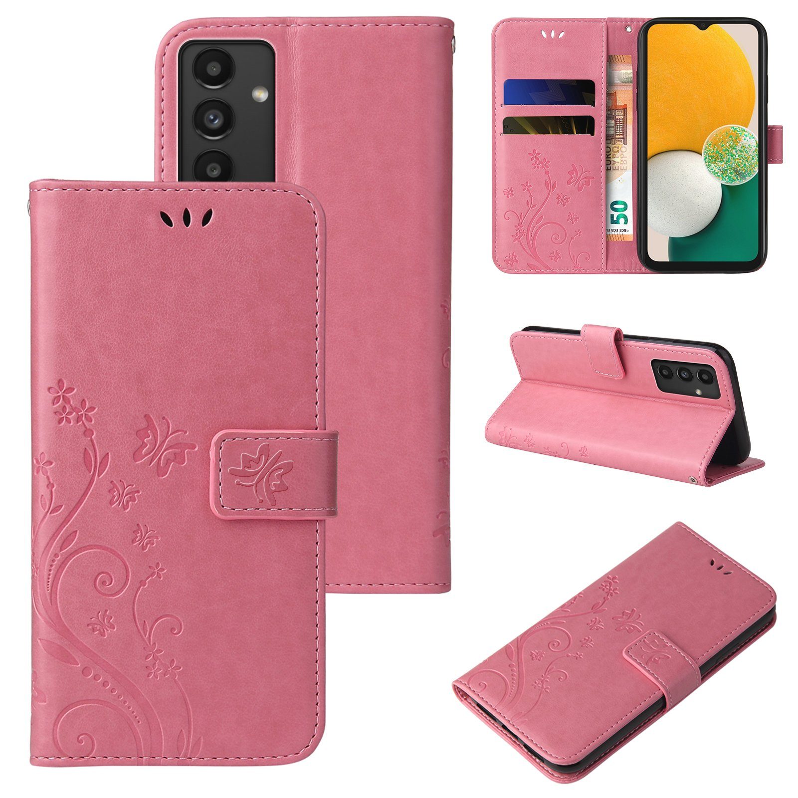Tec-Expert Handyhülle Cover Tasche Hülle für Samsung Galaxy A13, A13 5G, A04s 6,6 Zoll, Klapphülle Case mit Kartenfach Fliphülle aufstellbar, Motiv Blumen