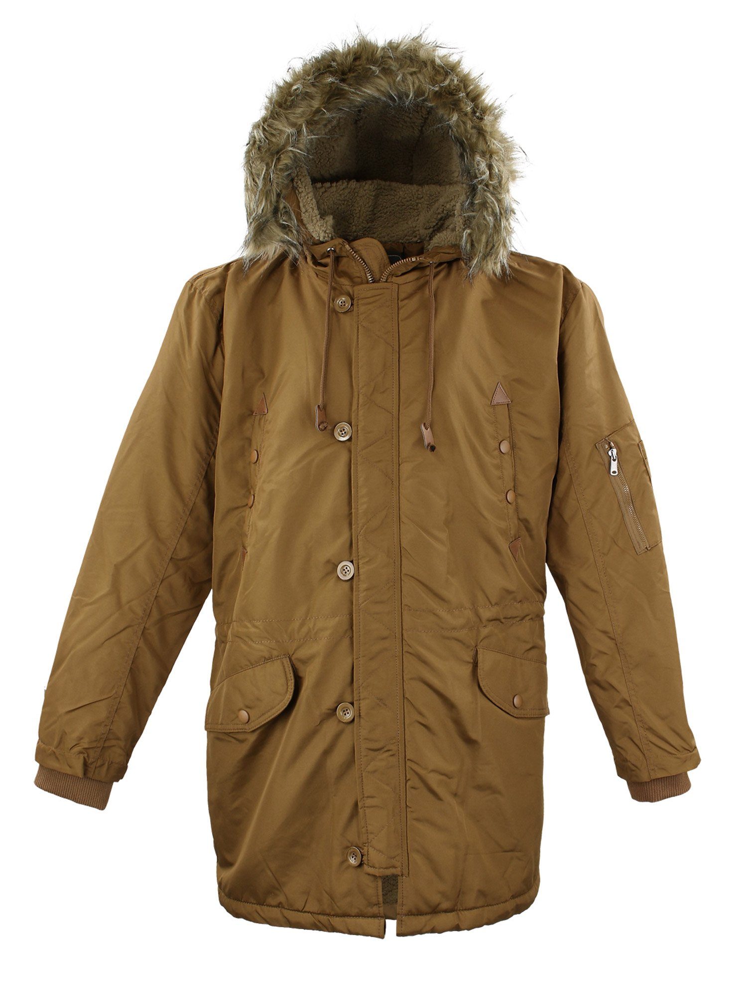 Kapuze und - Lavecchia camel gefütterterter Regenabweisend Übergrößen & Winddicht abnehmbarer mit LV-701 Winterjacke Jacke