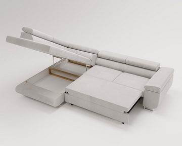 MOEBLO Ecksofa BUZZ L, mit Schlaffunktion, mit Bettkasten Funktionalität Polsterecke, Modulares Sofa Hochwertige Materialien, (BxHxT): 275x90x202cm
