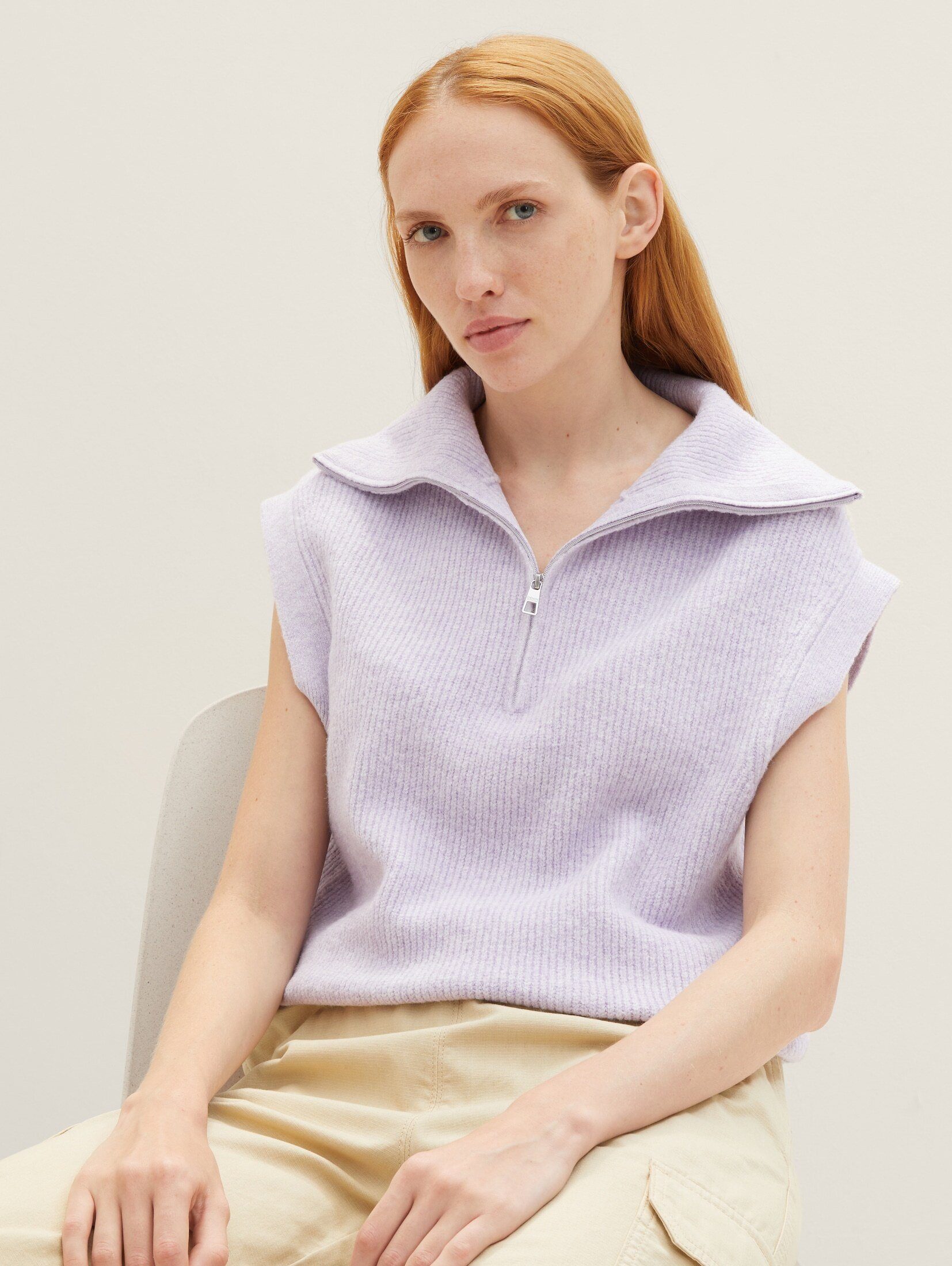 TOM TAILOR Denim Strickpullover Troyer-Weste soft lavender melange | Strickpullover