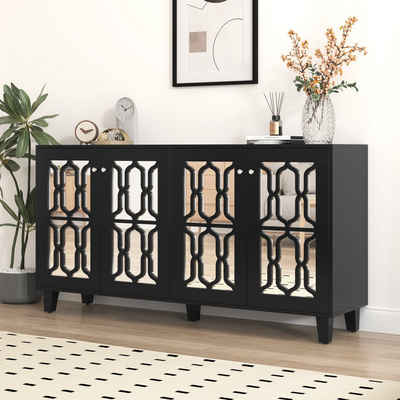 Flieks Sideboard (1 St), Schrank mit 4 Spiegeltür Anrichte Kommode Wohnzimmer Schlafzimmer