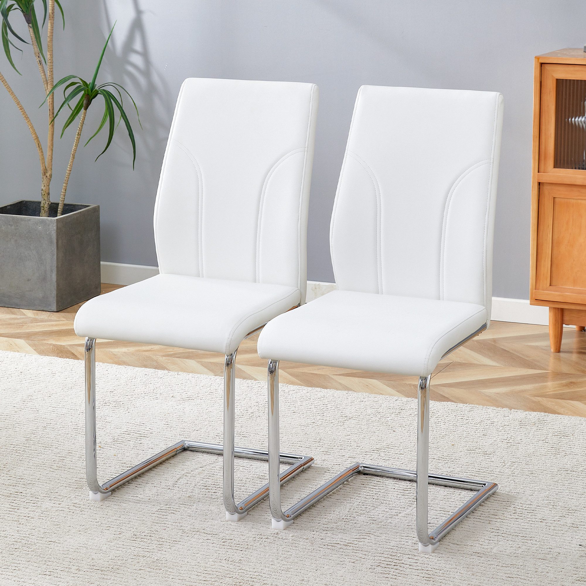 HAUSS SPOLE Esszimmerstuhl 2tlg mit Metallbeine,Küchenstuhl aus PU-Material für Küchen,Büros,weiß (Polsterstuhl Mehrzweckstuhl mit hochelastischer Schaumstoffpolsterung)