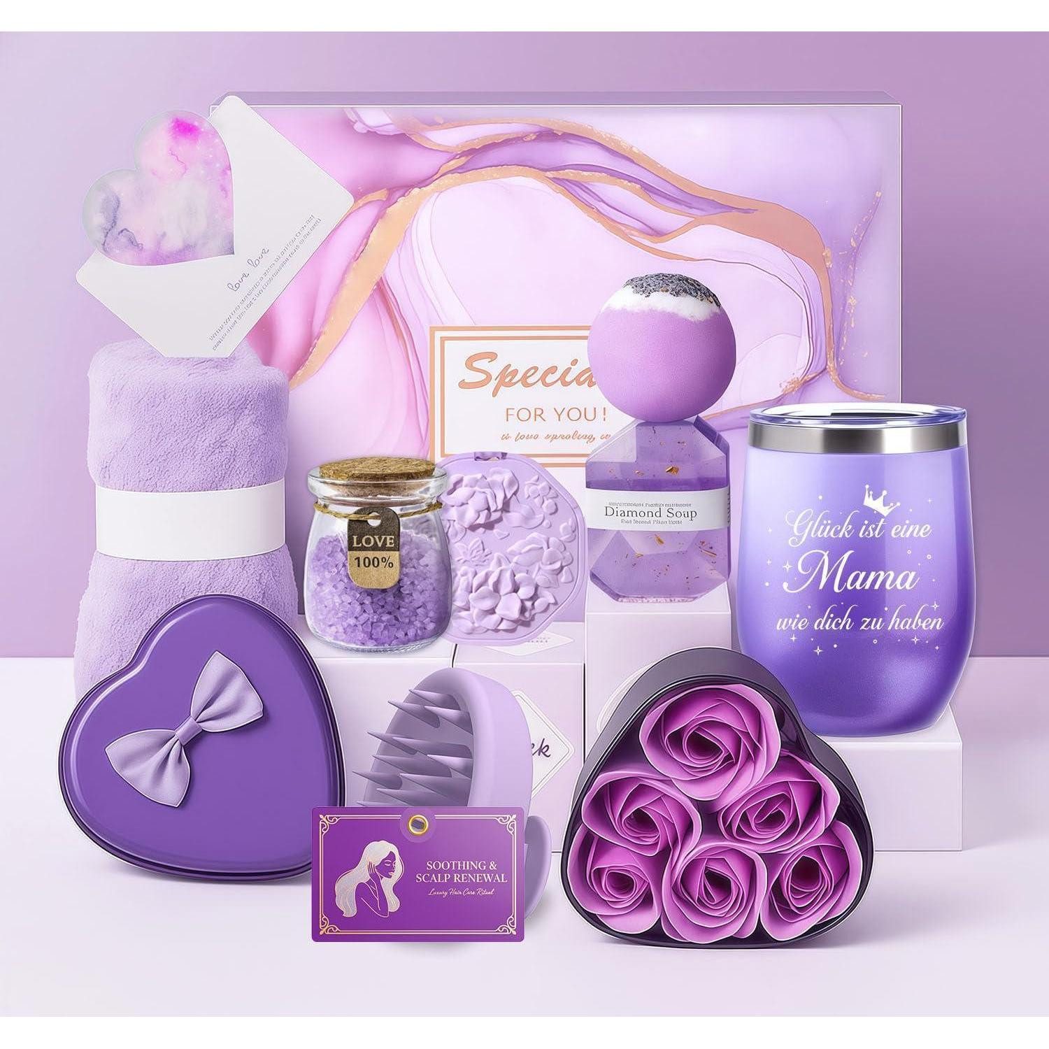 LuxusKollektion Geschenkbox Lavendel Geschenkset Damen Lila Wellness Set 8tlg