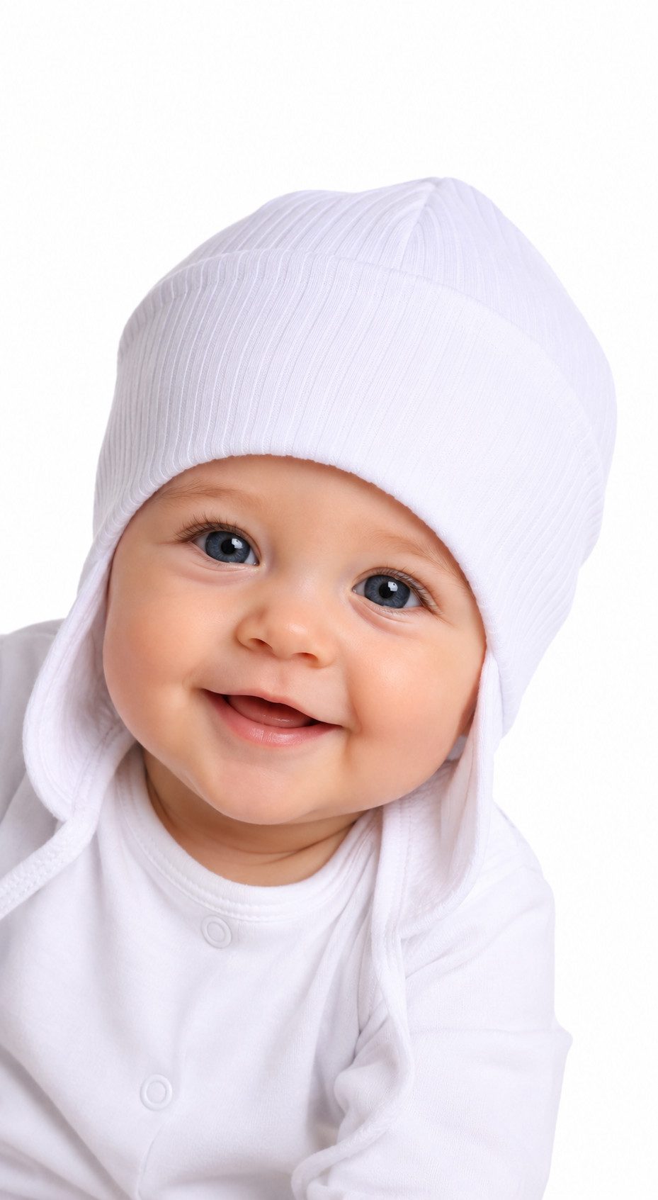 Erstlingsmütze Baby Mütze für Neugeborene Mützchen Haube in Weiß gerippt