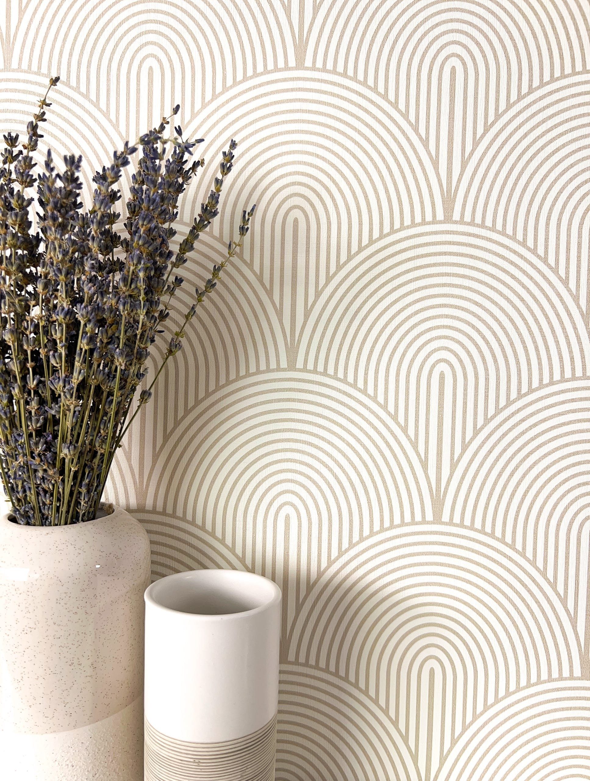 Newroom Vliestapete, Beige Tapete Modern Bogen - Mustertapete Ästhetik Grau günstig online kaufen