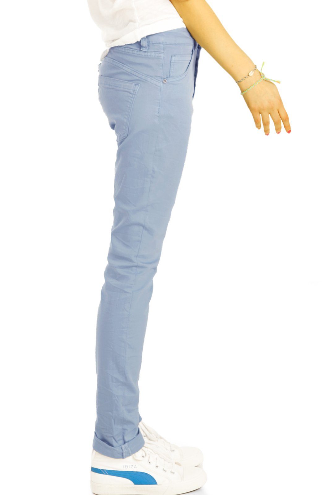 Jeans - - j30L-3 Damen Stoffhose mit vordere Hose weiß Waist be Knopfleiste Medium styled Boyfriend Knopfleiste