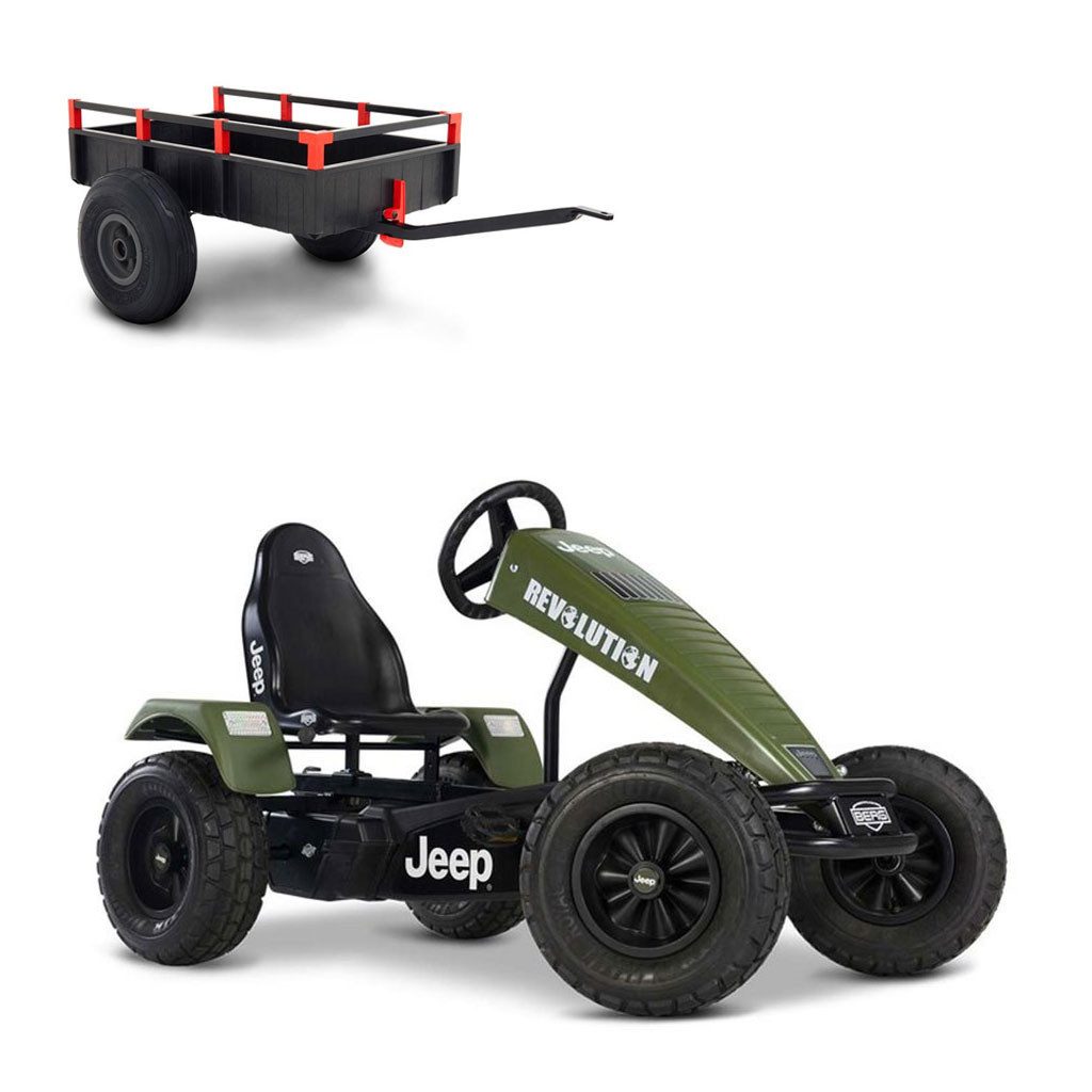Berg Go-Kart BERG Gokart XL Jeep Revolution BFR olivegrün mit Anhänger