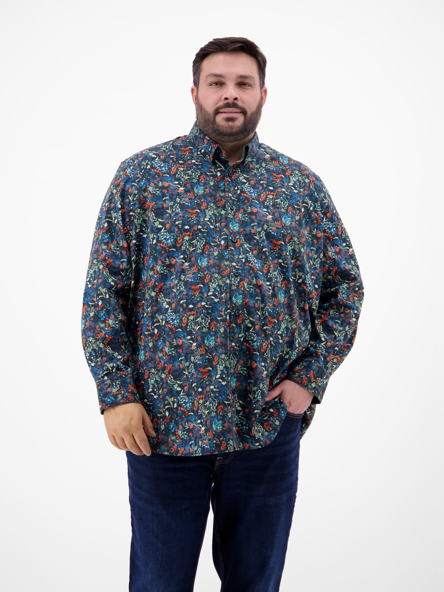 LERROS Langarmhemd Langarmhemd mit Button-down-Kragen
