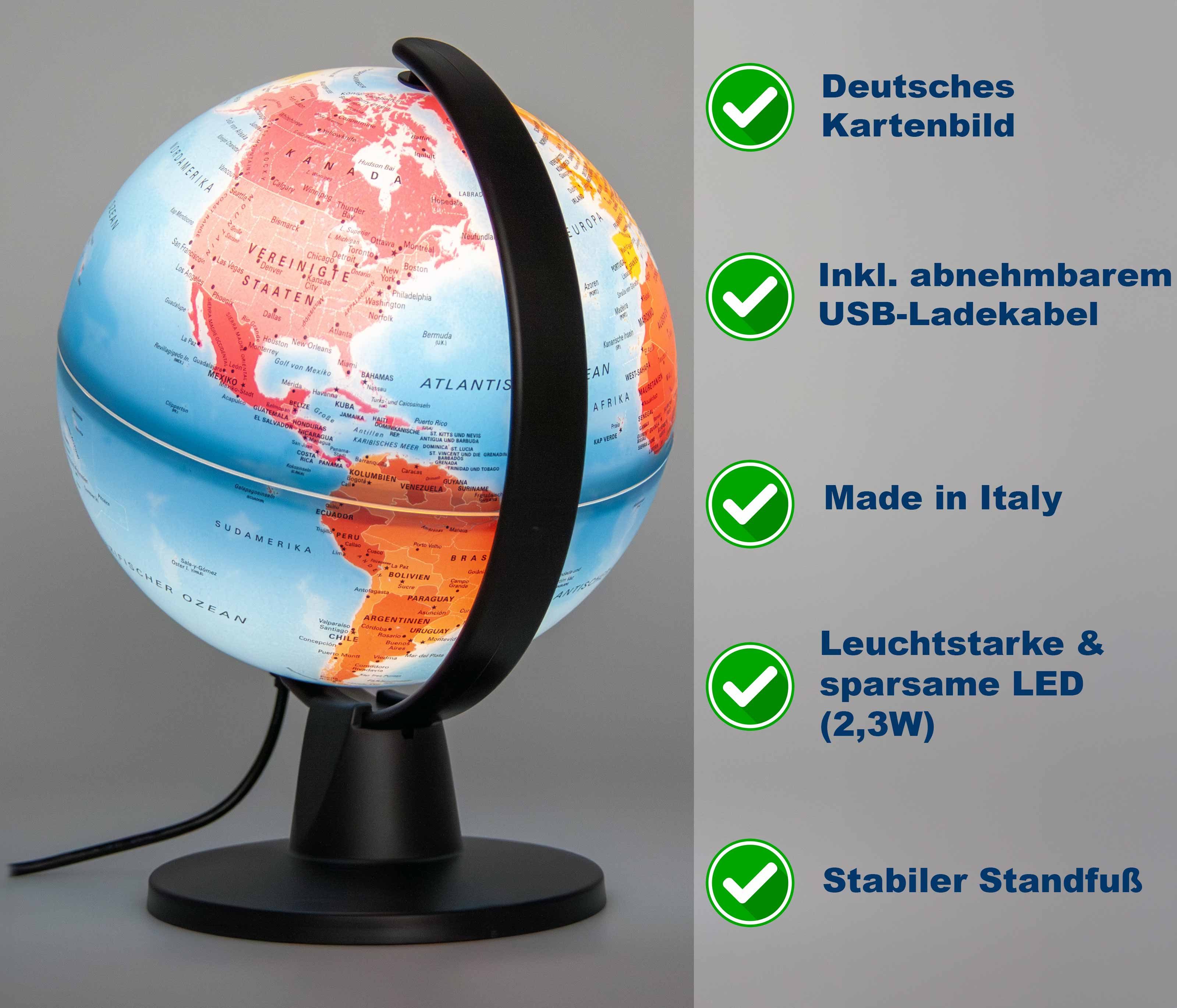 Interkart Landkarten & Globen GmbH Globus Mini Leuchtglobus in Deutsch - Politisch - Inkl. USB-Kabel