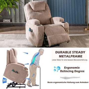 REDOM TV-Sessel Elektrisch verstellbarer Massagesessel (Massagesessel für ältere Menschen, elektrisch verstellbarer Sesse, Stoff-Liegesofa), mit 2 Getränkehaltern, Seitentaschen und Fernbedienung