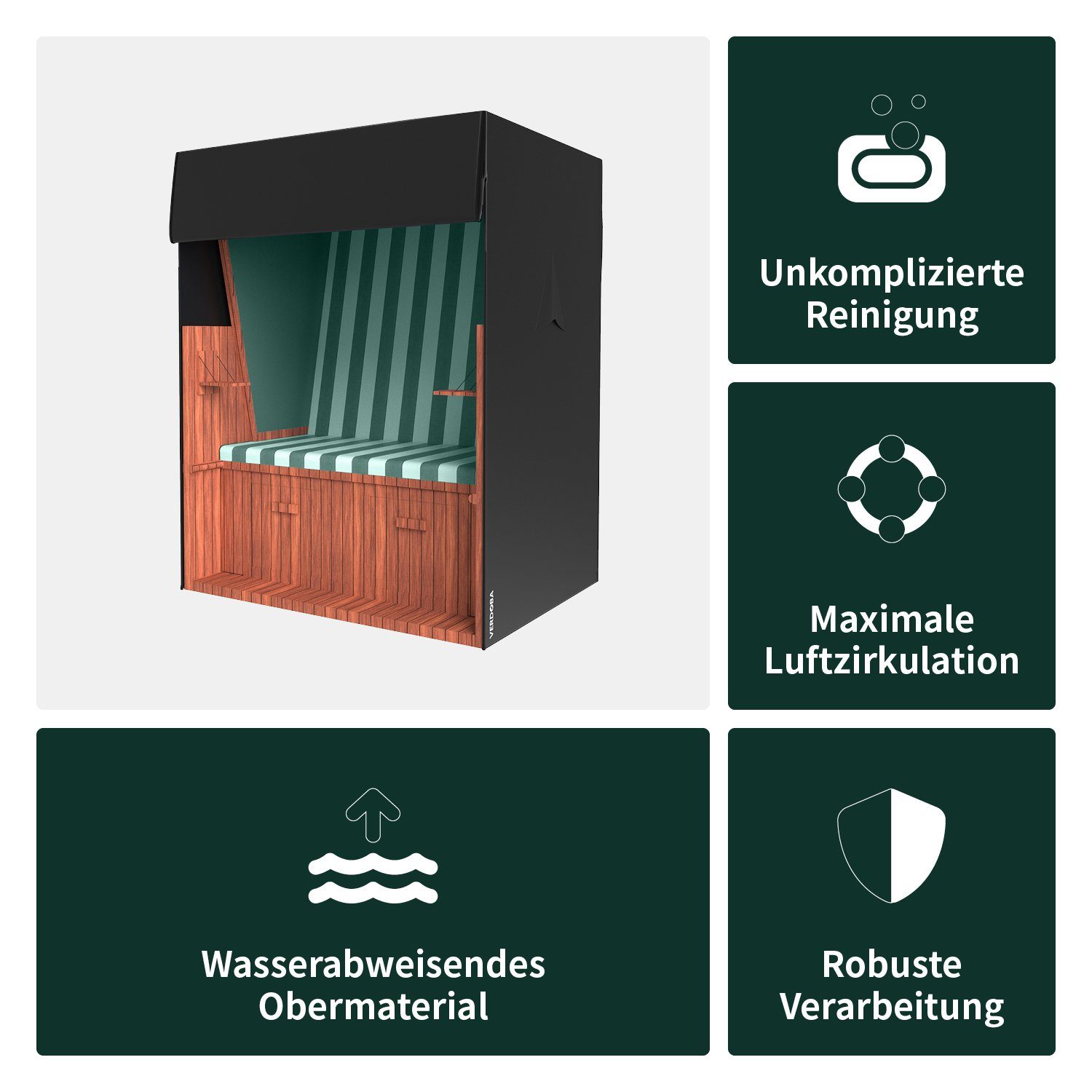 VERDOBA Strandkorb-Schutzhülle Strandkorb Schutzhülle wasserdicht 600D Oxford Strandkorbabdeckung