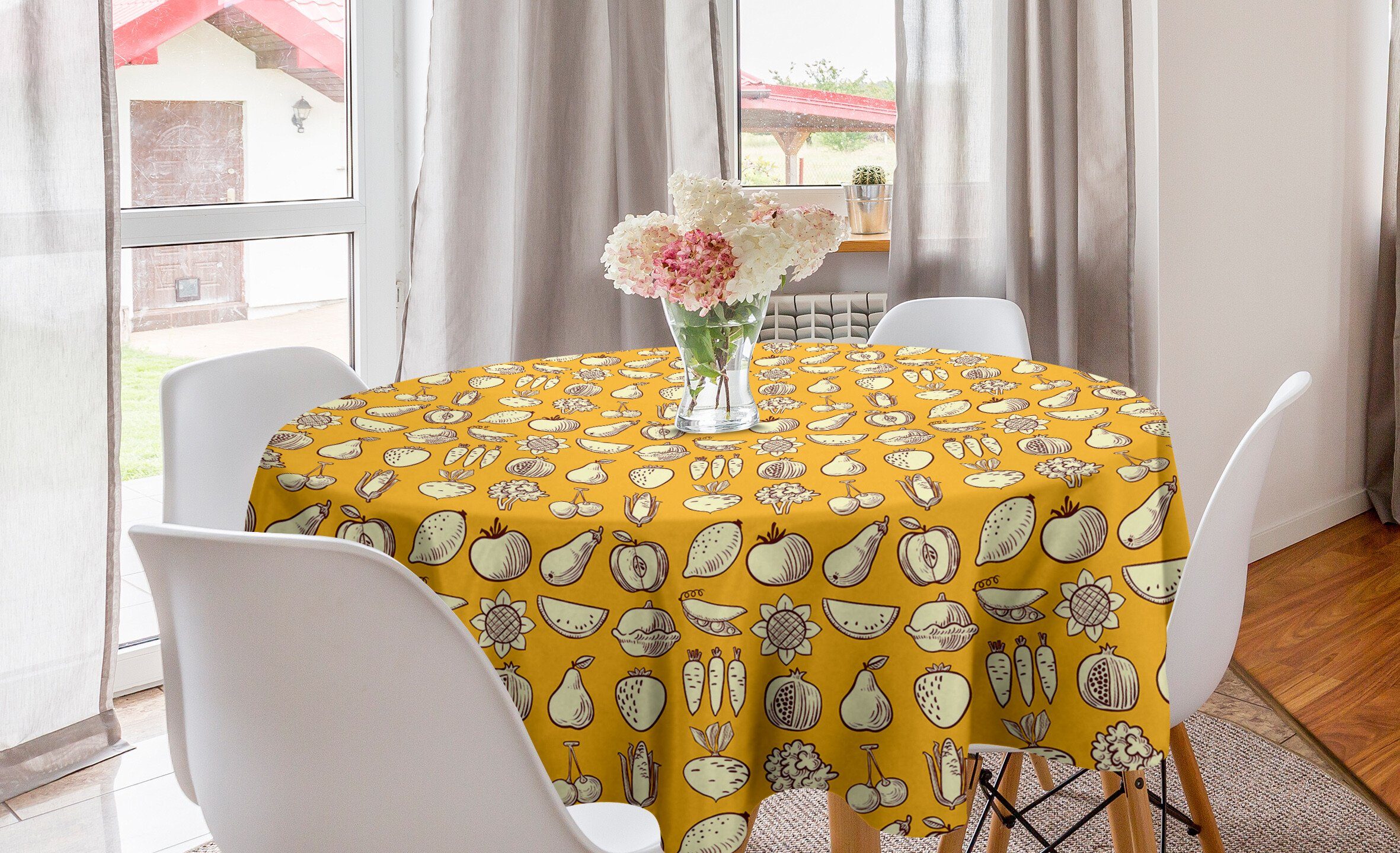 Abakuhaus Tischdecke Kreis Tischdecke Abdeckung für Esszimmer Küche Dekoration, Essen Obst und Gemüse Muster