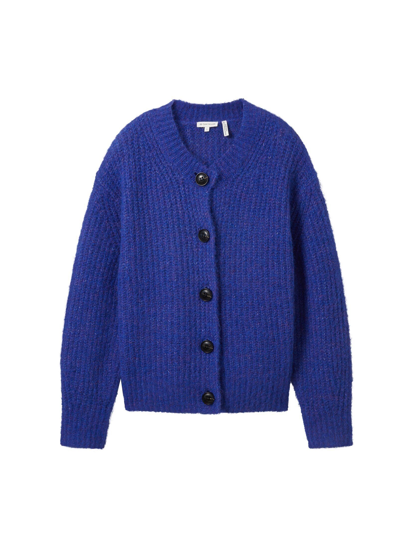 blue melange Cardigan Polyester recyceltem crest TAILOR Strickjacke TOM mit