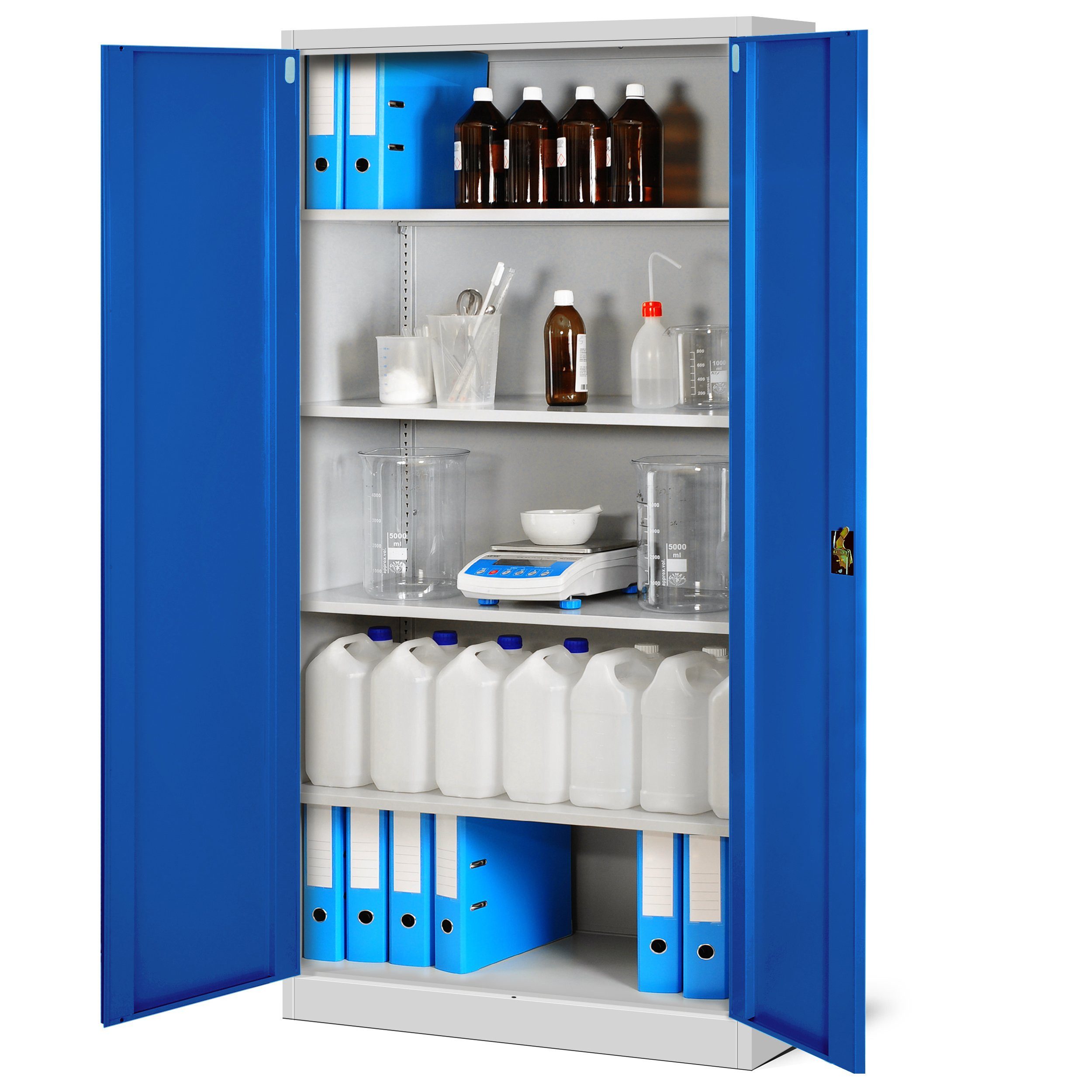 Jan Nowak Aktenschrank Metall Büroschrank abschließbar 90 cm JAN H 4 Böden Stahl (Ordnerschrank Aktenschrank Büro Kanzlei Praxis Sozialraum, Kaltwalzstahl 0,6 mm 195 x 90 x 45 cm Wandmontage 50 Ordner) Schloss 2 Schlüssel robust langlebig 17 Farben