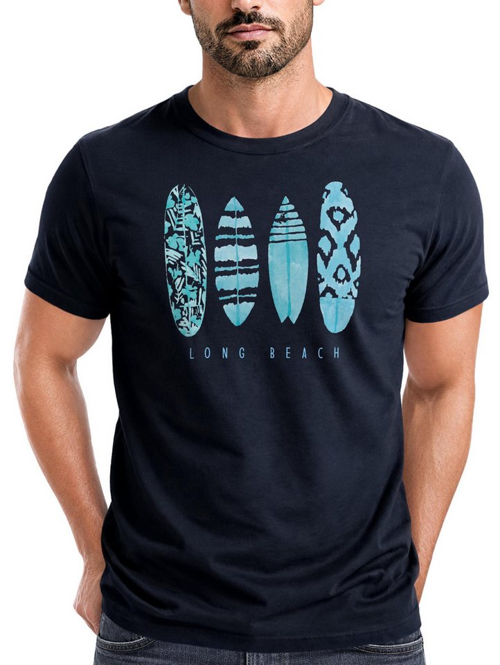 Neverless Print-Shirt Herren T-Shirt Surfing Fashion Aufdruck Long Beach Surfboard Sommer mit Print