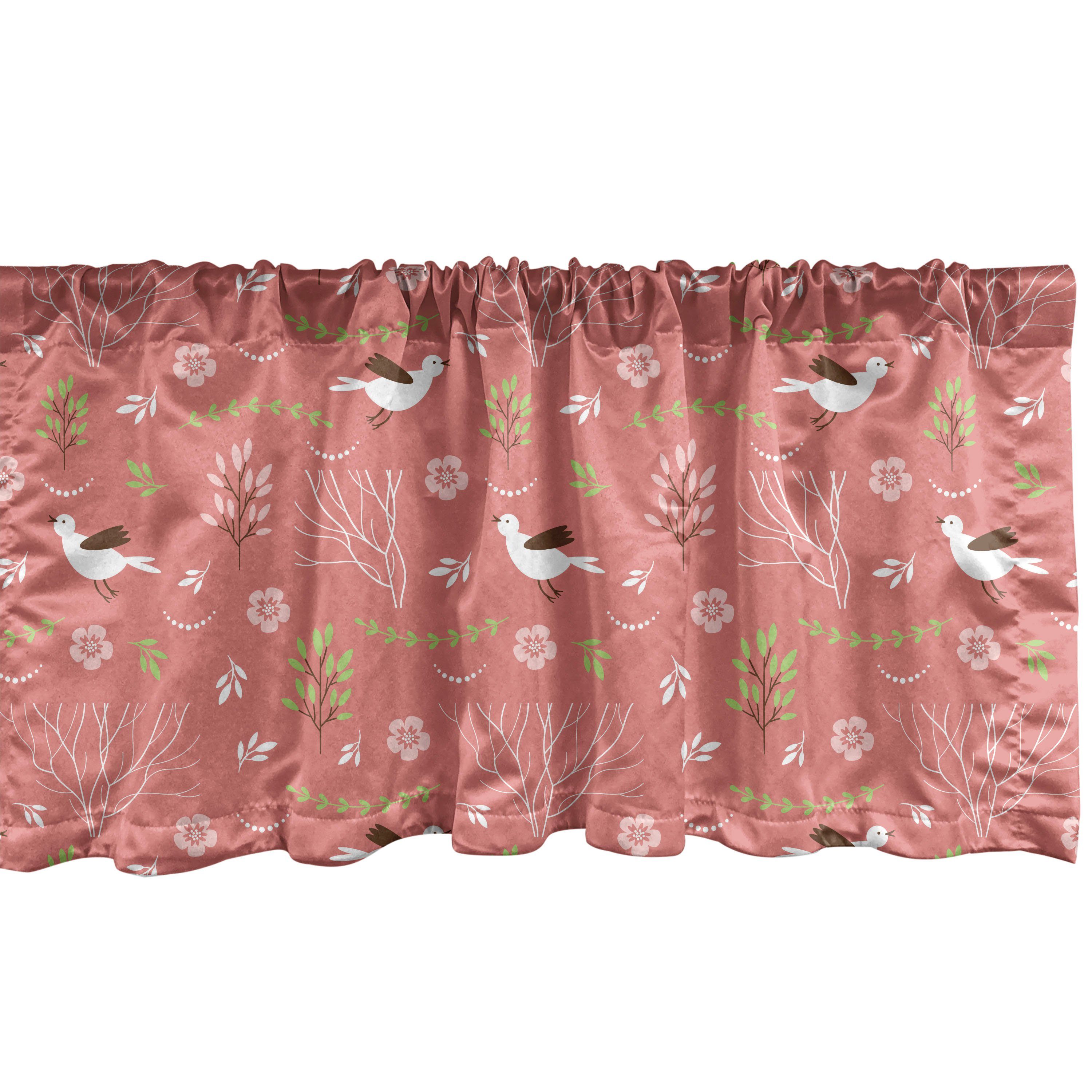 Scheibengardine Vorhang Volant für Küche Schlafzimmer Dekor mit Stangentasche, Abakuhaus, Microfaser, Wald Vögel fliegen in Wald Natur