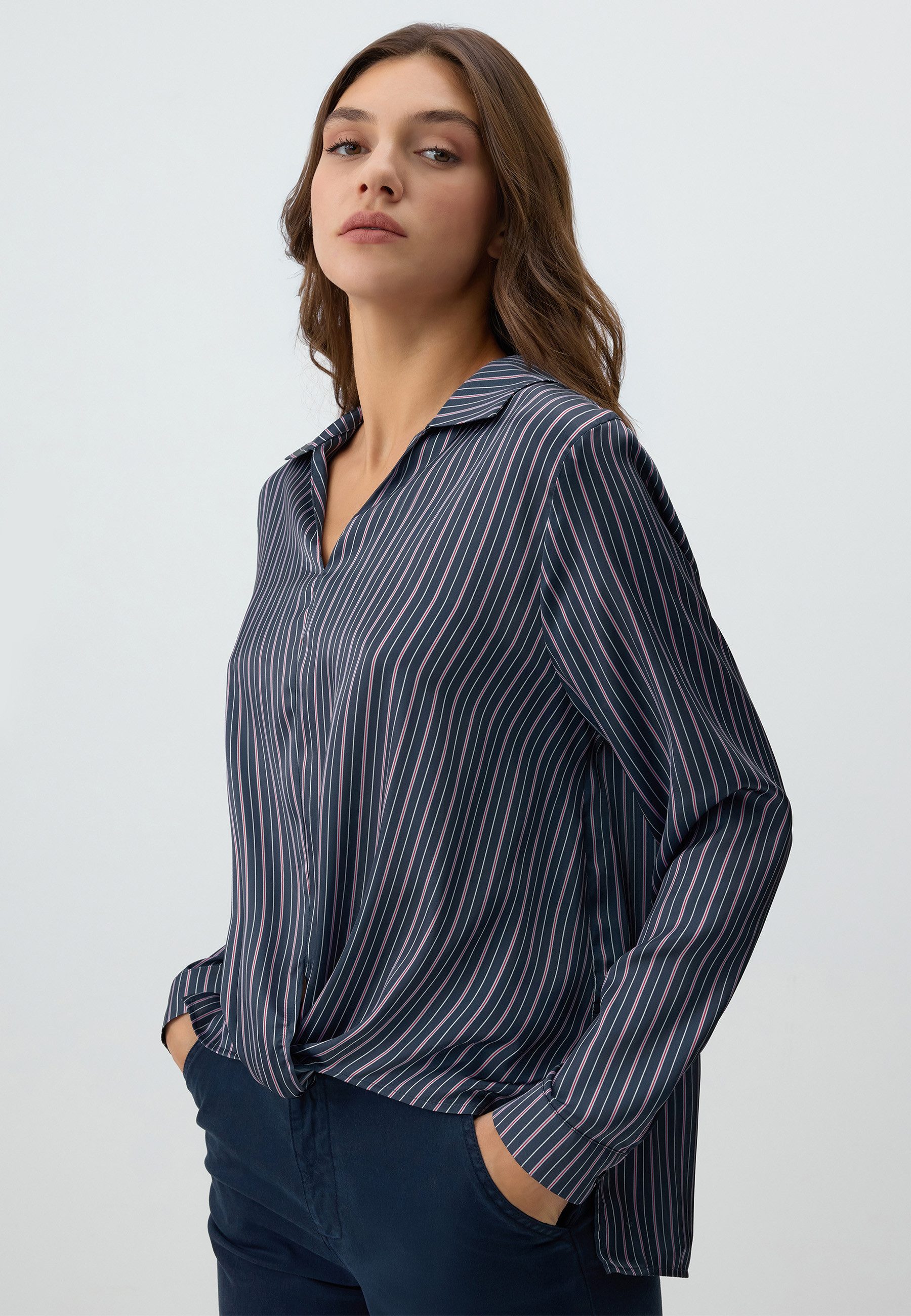 Blusentop Gestreifte Bluse Mit Entspannter Passform