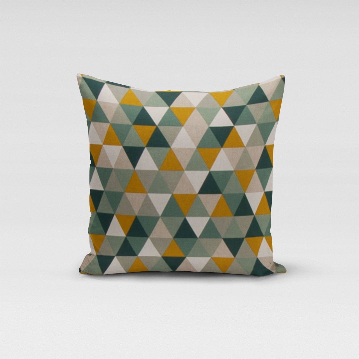 SCHÖNER LEBEN. Dekokissen SCHÖNER LEBEN. Kissenhülle Dreiecke natur grün gelb div. Größen