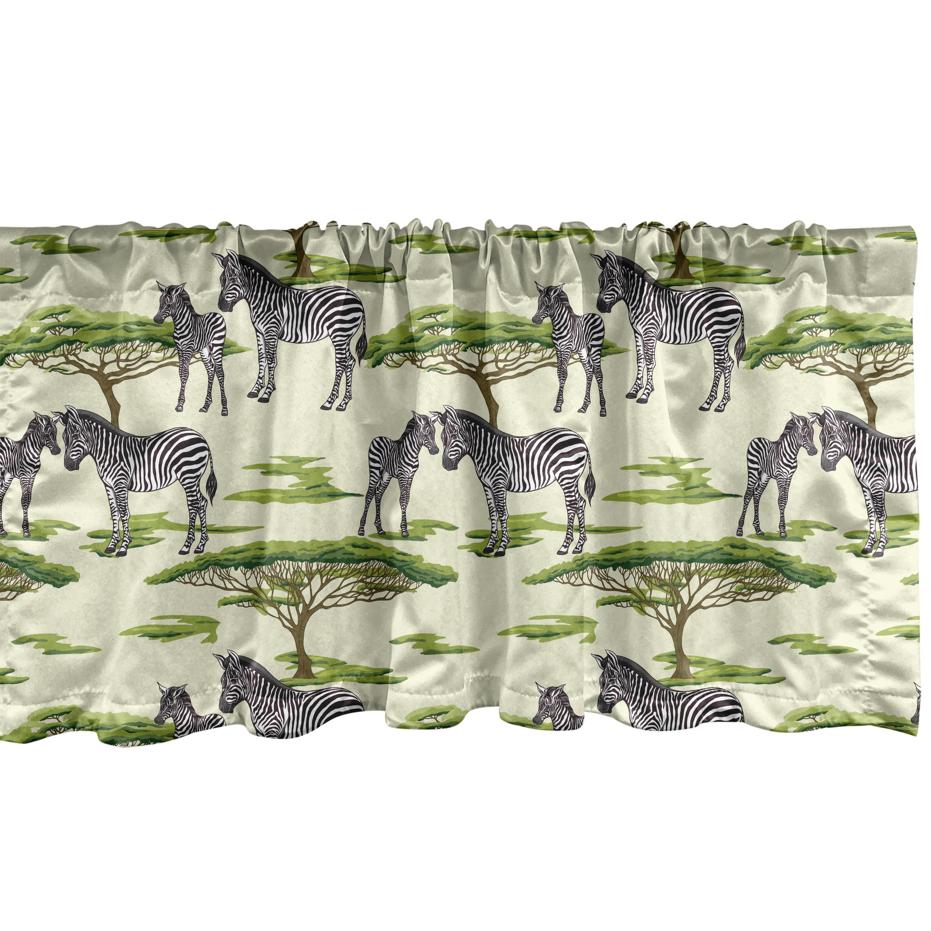 Scheibengardine Vorhang Volant für Küche Schlafzimmer Dekor mit Stangentasche, Abakuhaus, Microfaser, Zebra Wildlife Tiere in einem Wald