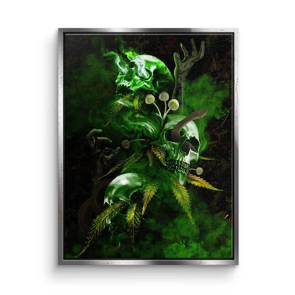 DOTCOMCANVAS® Leinwandbild, Premium Leinwandbild - Pop Art - Green Death - Mindset - Motivation silberner Rahmen | Leinwandbilder