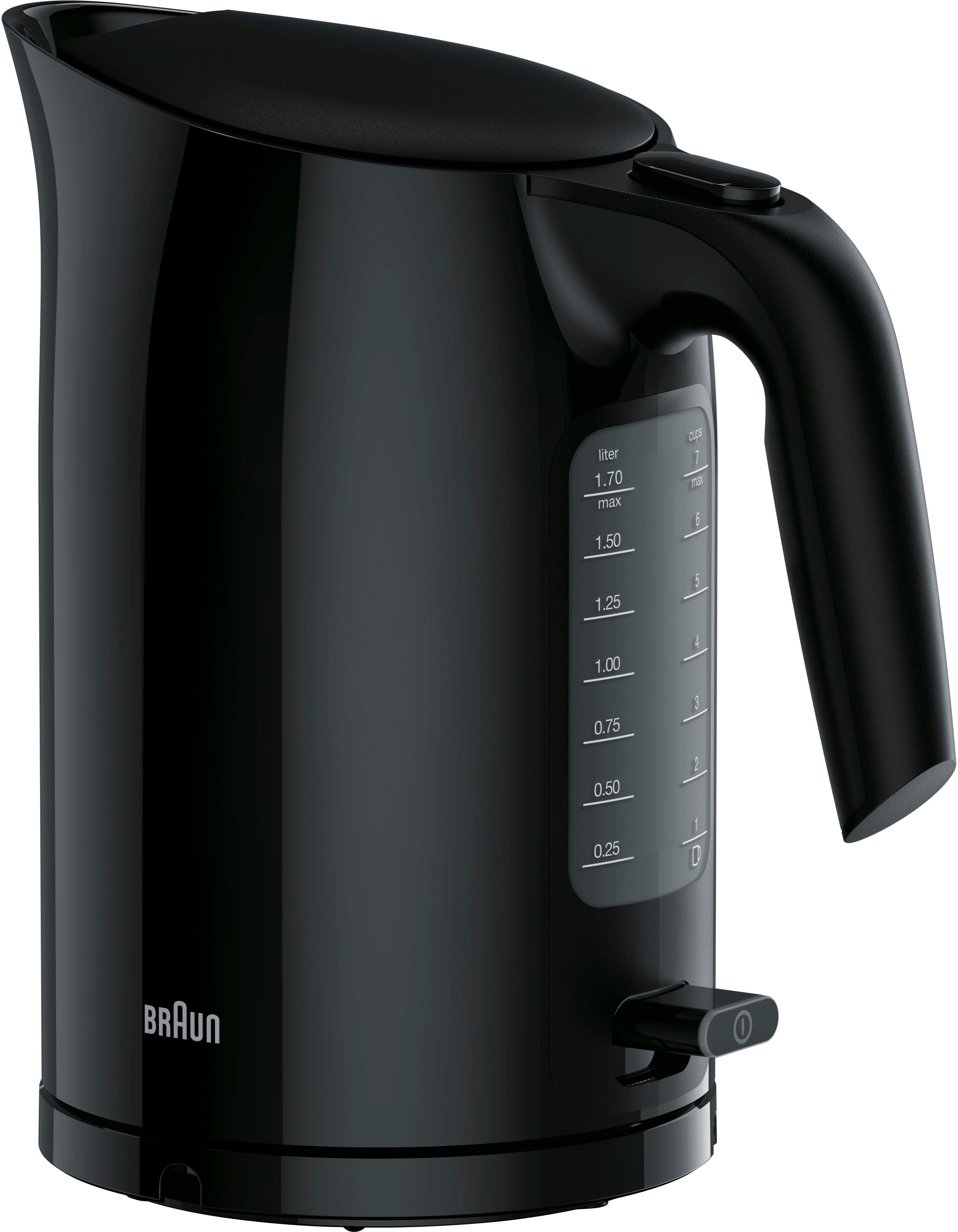Braun Wasserkocher PurEase WK 3100 BK - 1,7 L, Schnellkochsystem, Anti-Kalk Filter, 1,7 l, 2200 W, 2.200 W, Kocht 200 ml in 45 Sek., 360 Grad Heitzsockel