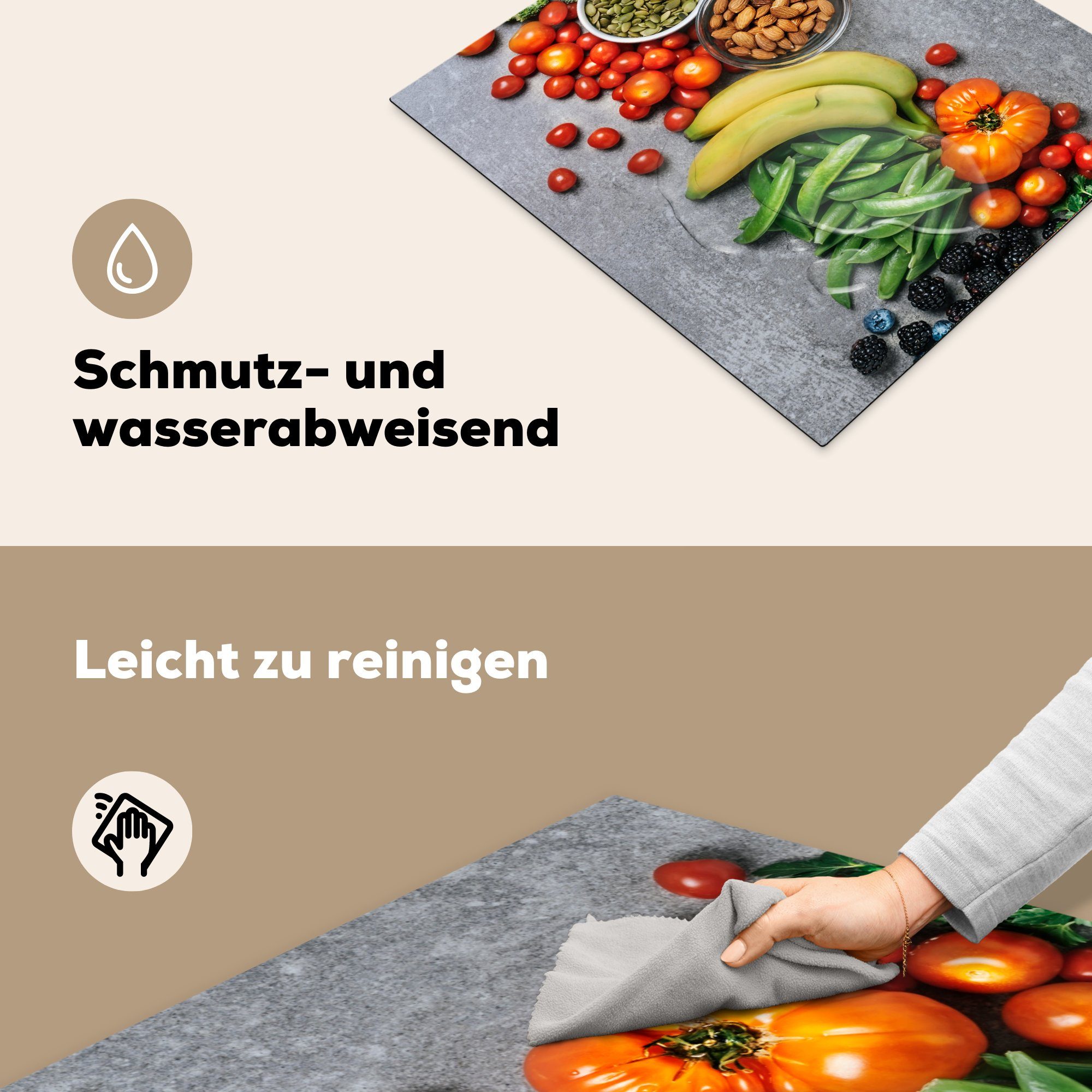 Induktionsmatte Gemüse die (1 tlg), 59x52 Obst für Vinyl, Ceranfeldabdeckung MuchoWow küche, Grau, cm, - Herdblende-/Abdeckplatte -