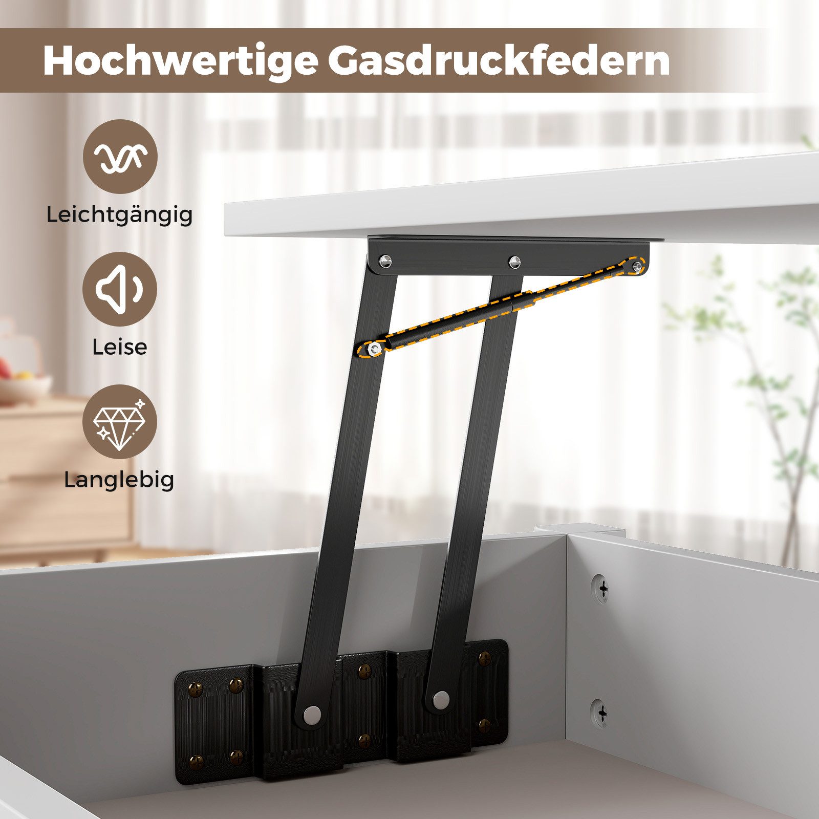 COSTWAY Couchtisch höhenverstellbar mit verstecktem Stauraum, Wohnzimmertisch mit Erhöhung grau – Bild 4 von 5