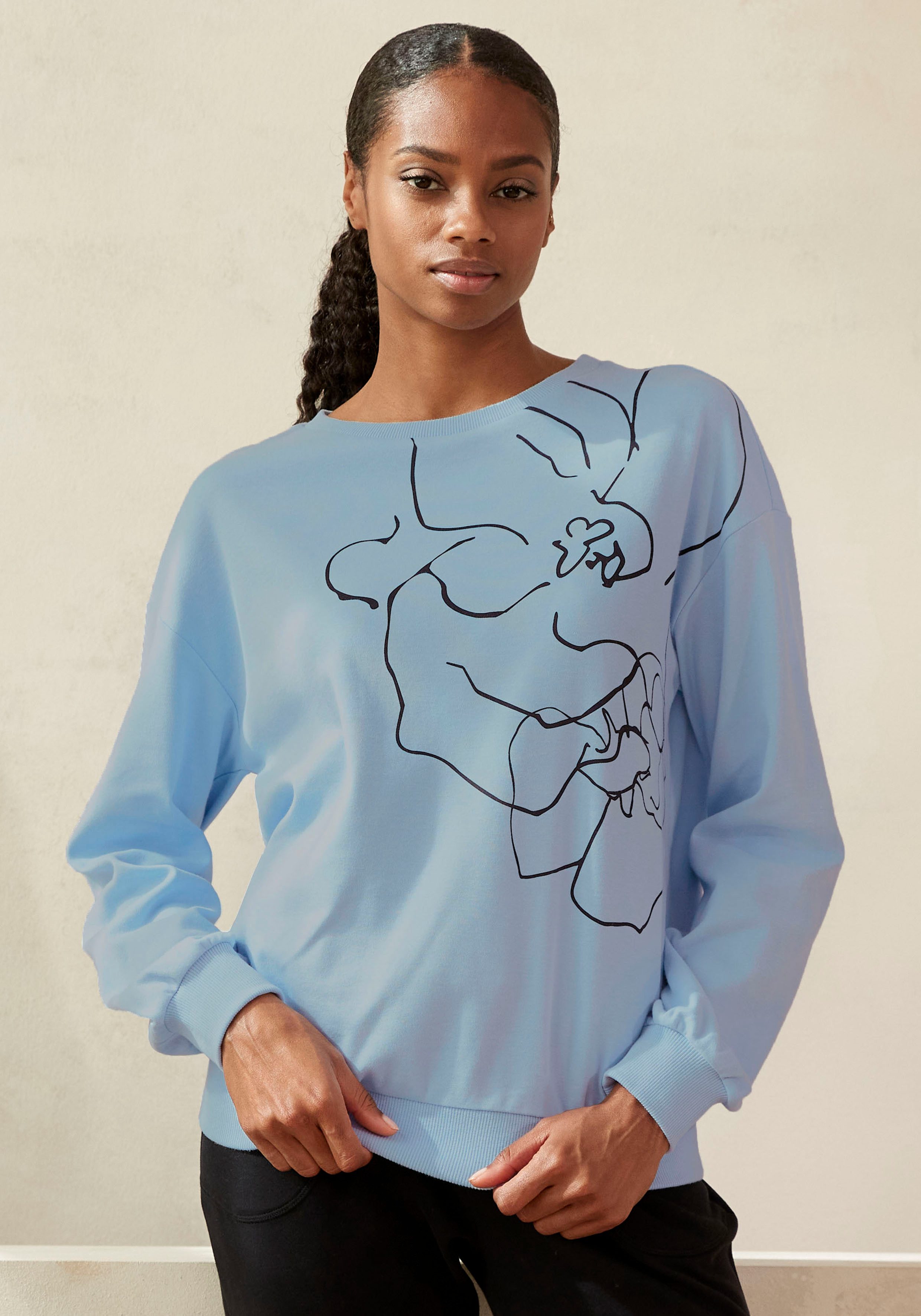 LASCANA Sweatshirt -Loungeshirt mit Druck, Loungewear