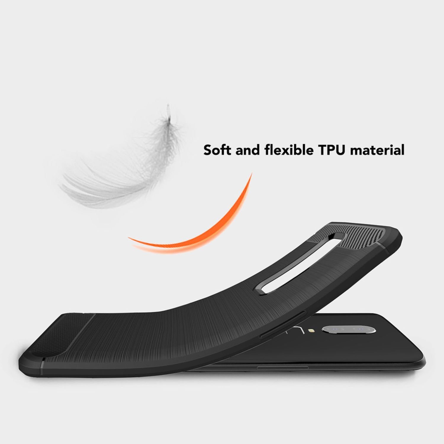 Nalia Smartphone-Hülle OnePlus 6, Carbon Look Silikon Hülle / Matt Schwarz / Rutschfest / Karbon Optik