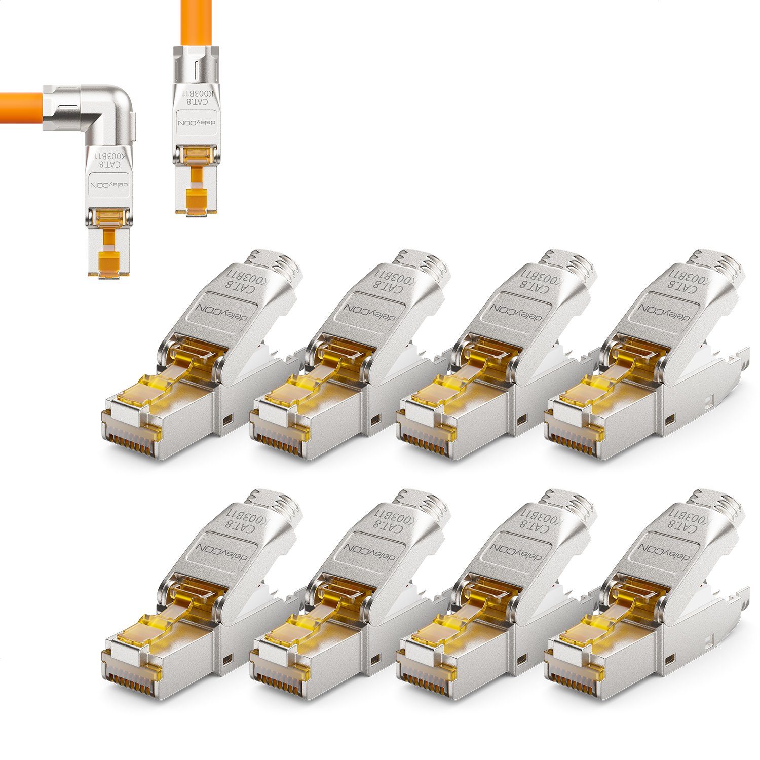 deleyCON deleyCON 8x CAT8 Netzwerkstecker 90° Winkel RJ45 40Gbit/s Stecker für Netzwerk-Adapter
