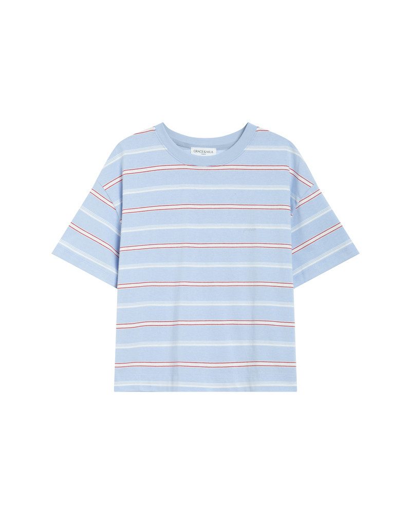 Grace & Mila Kurzarmshirt WELSON - Schlichtes T-Shirt - Blau - T-Shirt Damen - gestreiftes T-Shi