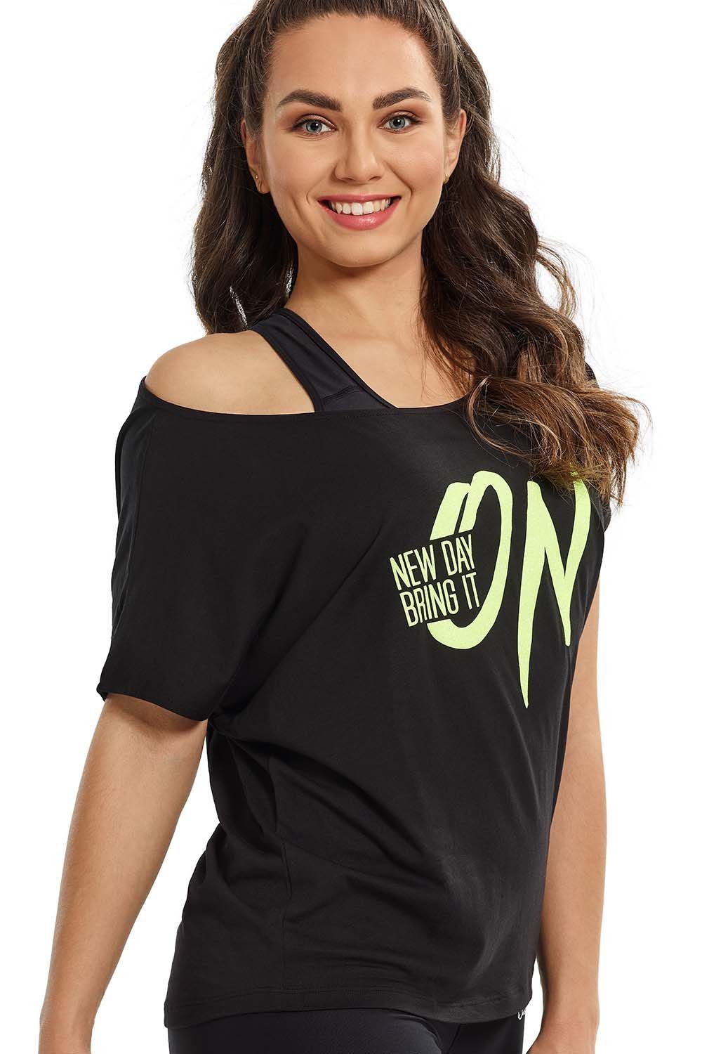 gelbem leicht Oversize-Shirt Winshape Neon MCT002 mit ultra Glitzer-Aufdruck