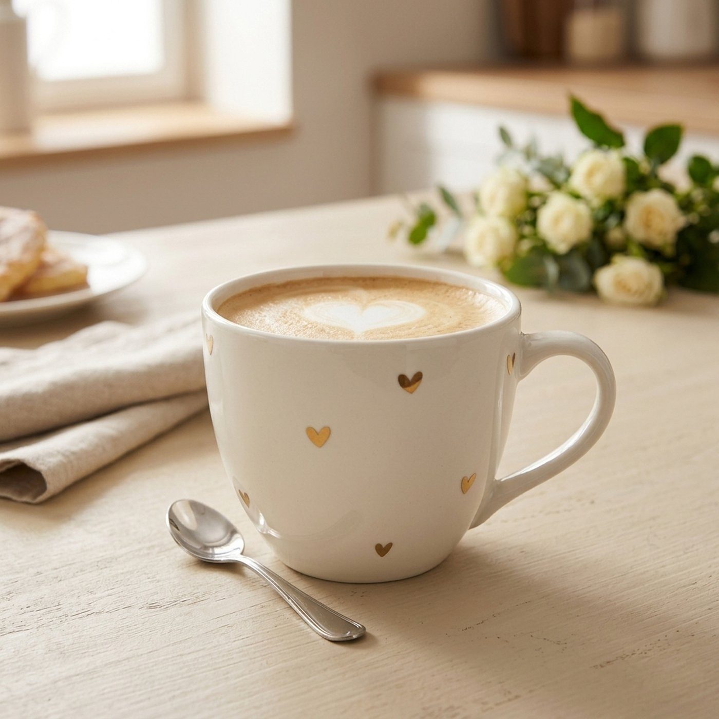 BOLTZE Tasse Herzen weiß/gold 420ml
