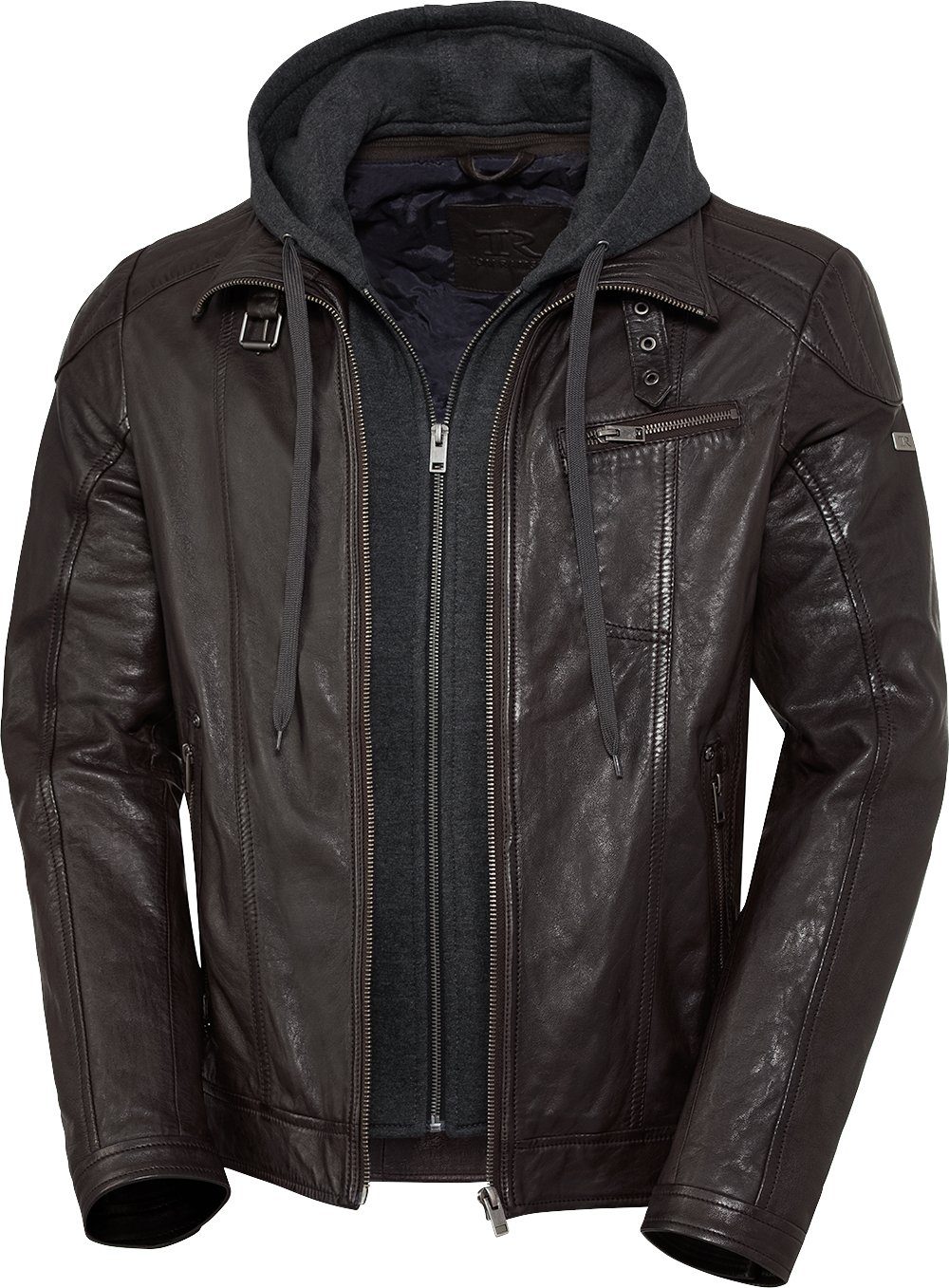 Tom Ramsey Lederjacke mit 2-in-1-Clou: abzippbarer Kapuze und Blende