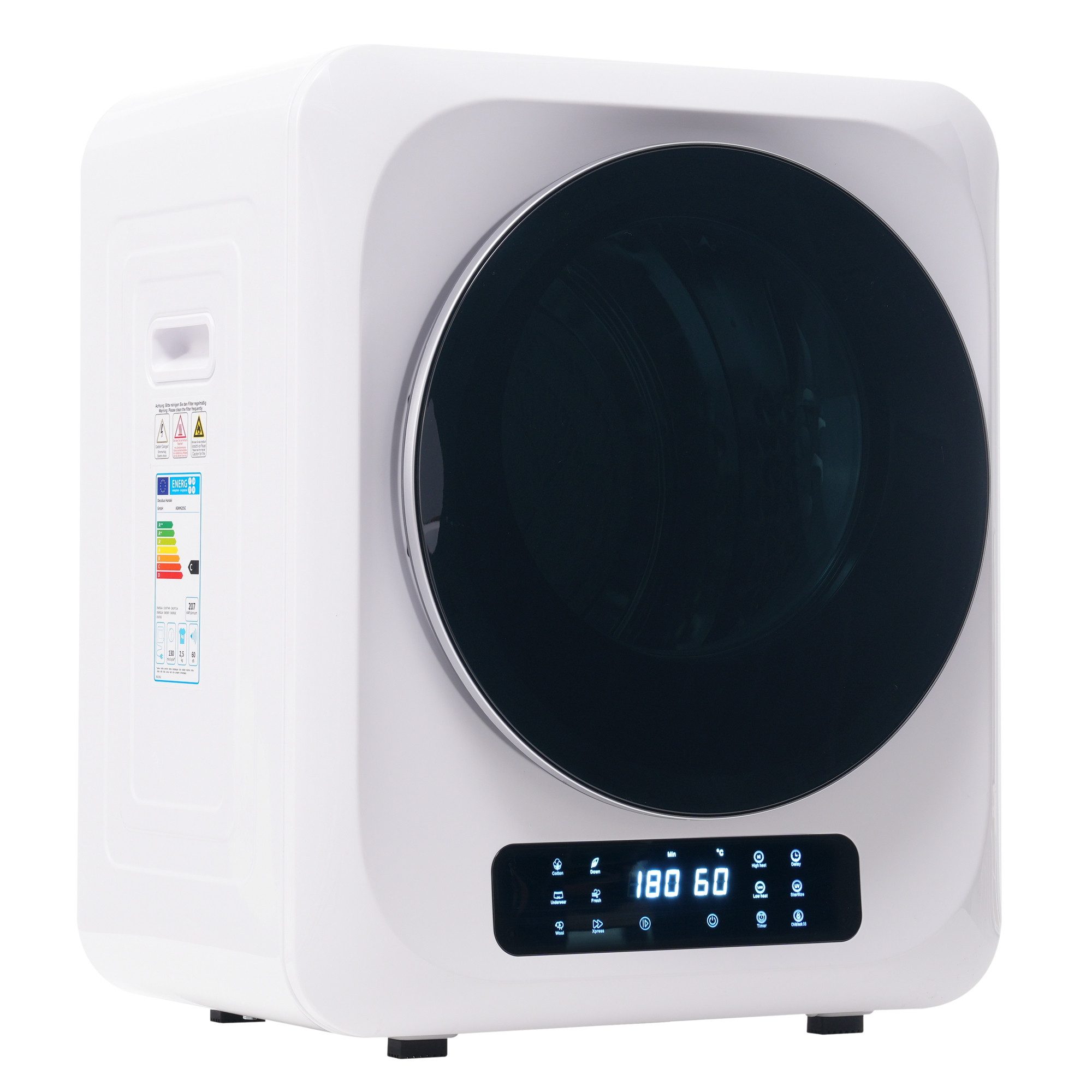 Rolipo Ablufttrockner ASMN205, Kompakter Wäschetrockner 3 kg, bis 4 kg, 850 W, 6 Programme, UV, Wandmontage, LED-Anzeige, für Singles/Studentenwohnheim