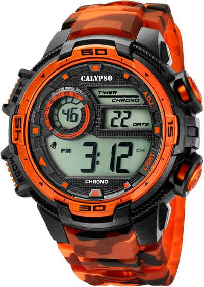 CALYPSO WATCHES Digitaluhr »UK5723/5 Calypso Herren Uhr K5723/5 Kunststoffband«, (Armbanduhr), Herren Armbanduhr rund, Kunststoff, PURarmband schwarz, orange, Sport