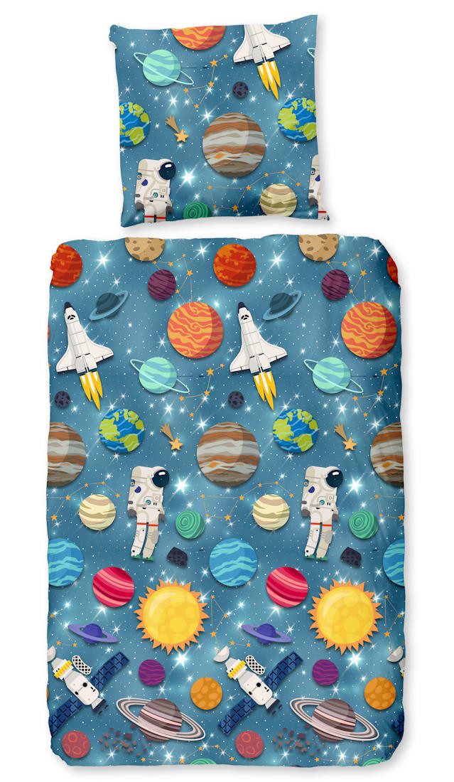 good morning Kinderbettwäsche Flanell Kinderbettwäsche SPACEWORLD, Biber, 1 teilig, tolles Motiv für Weltraumfans, weiche & warme Qualität