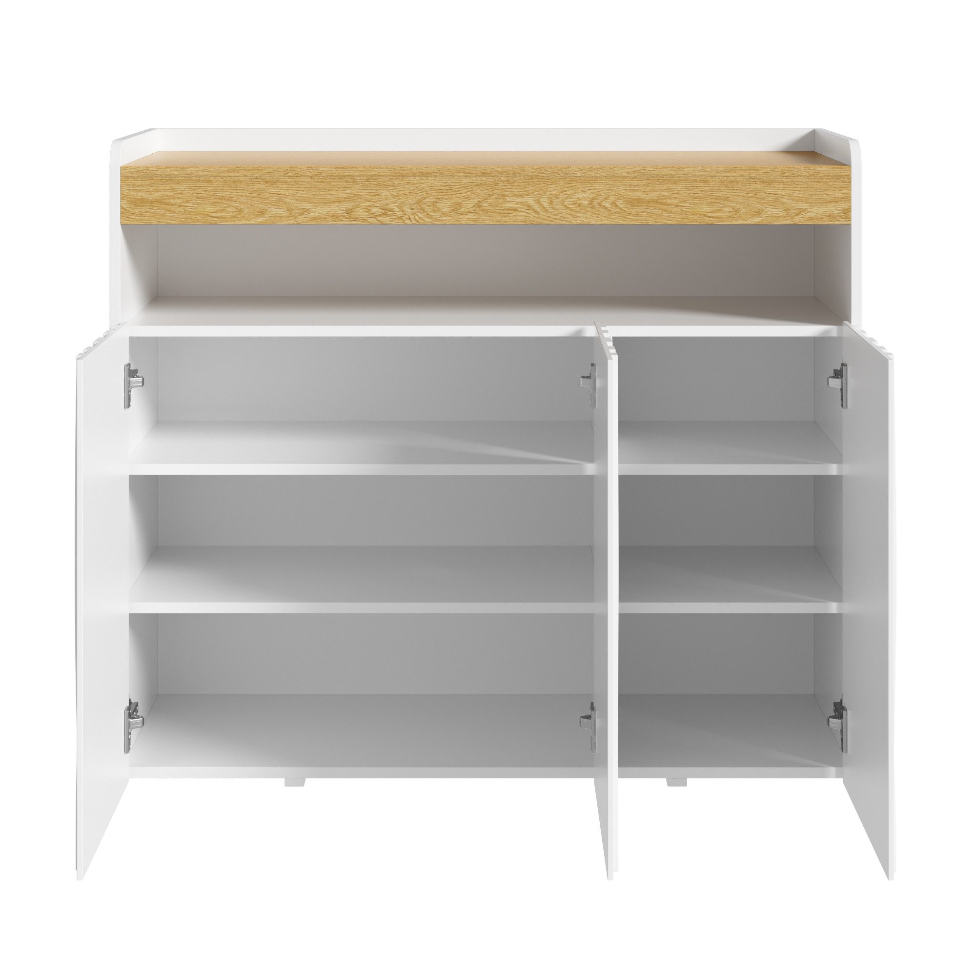 Celya Sideboard Schuhschrank mit LED-Beleuchtung und Offenem Ablagefach (mit 3 Türen, Wellenmuster-Design und Verstellbaren Einlegeböden), Ideal für Esszimmer, Wohnzimmer Flur oder Schlafzimmer
