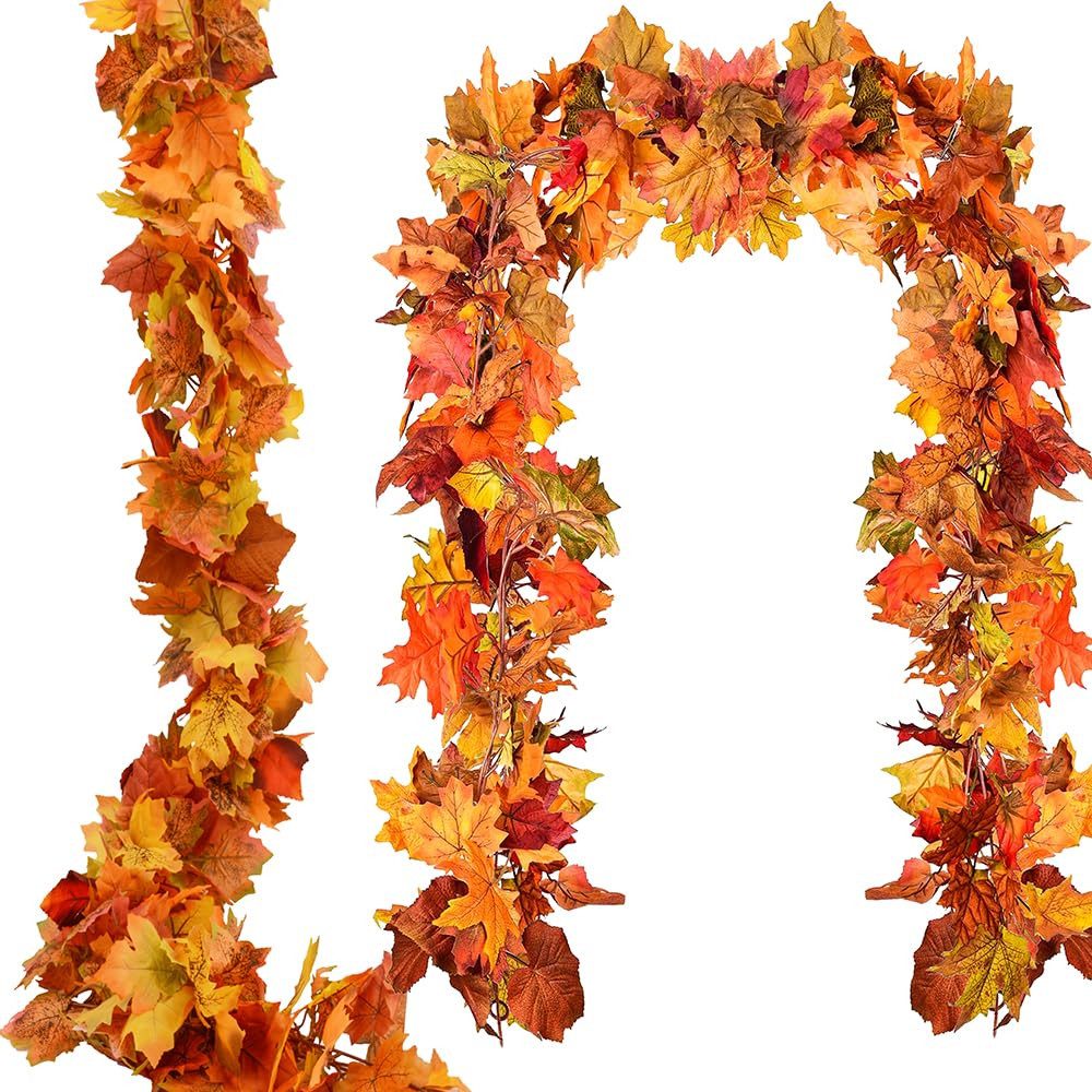 Bomiclss Girlande Künstliche Ahornblatt Girlande,Ahornblatt-Girlande, je 175 cm, aufhängbare Ranke mit Herbstlaub;ideal als Dekoration für Thanksgiving