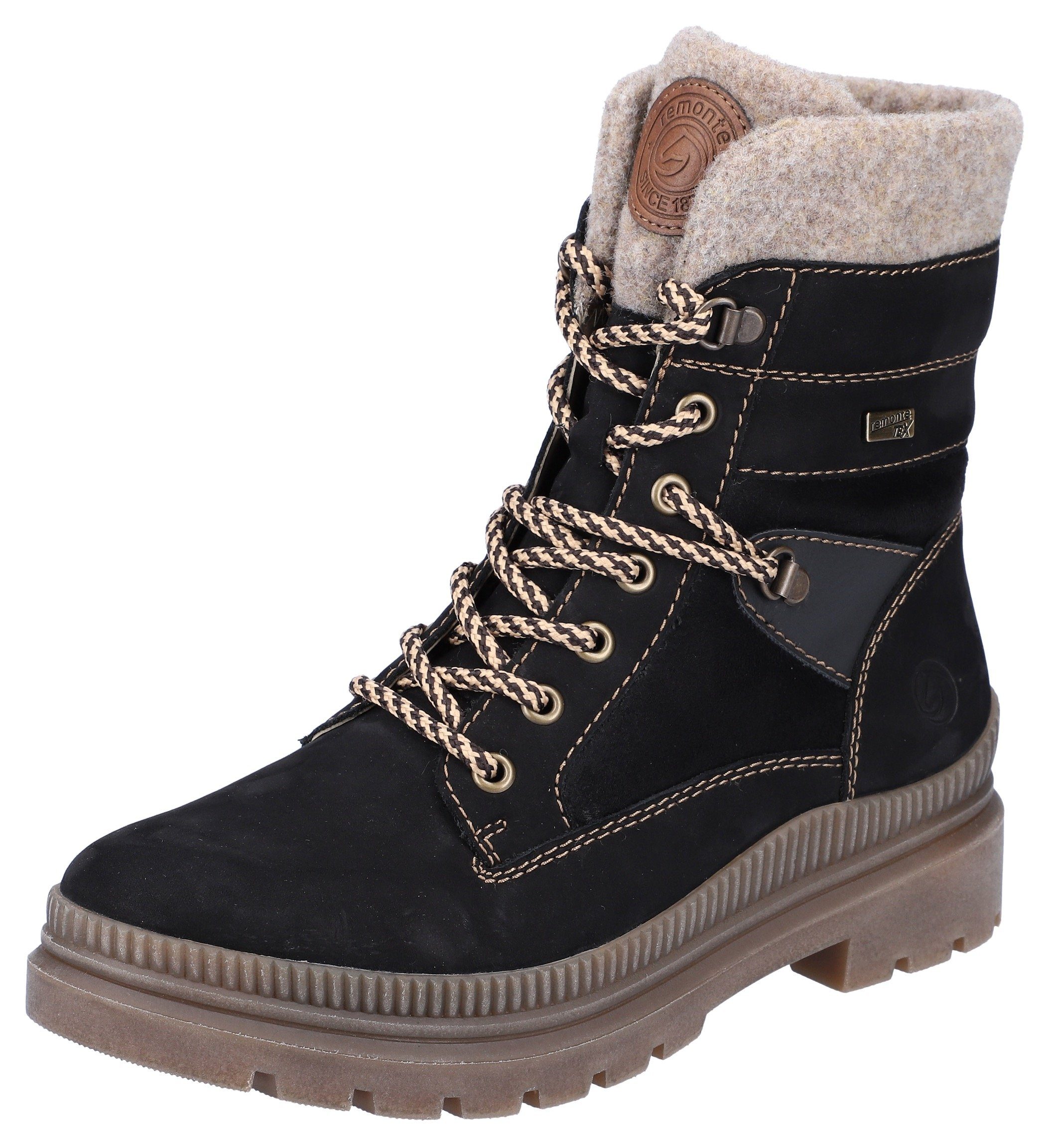 Remonte Winterboots mit Filzbesatz schwarz-beige Kragen am