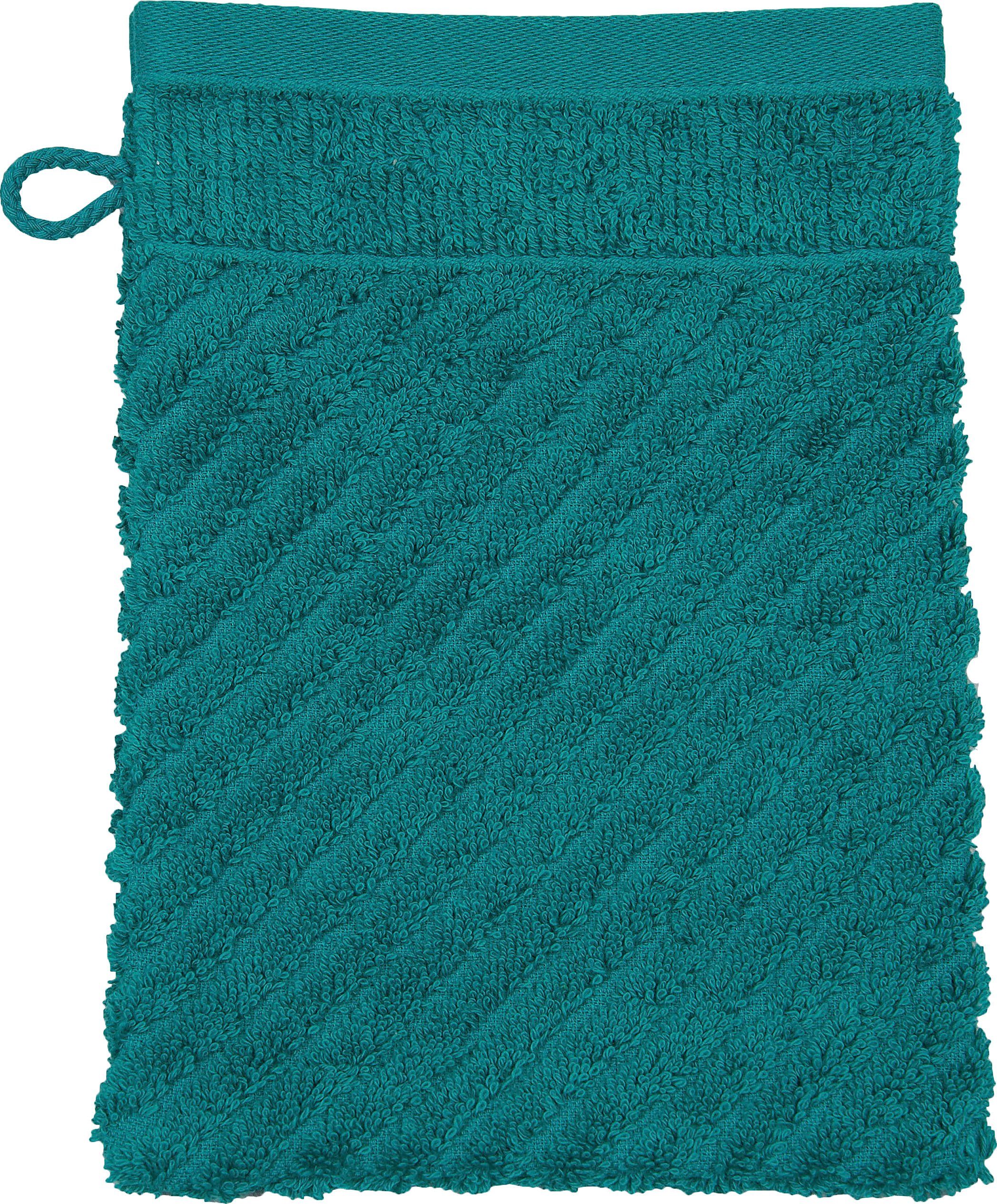 Waschhandschuh mit Uni-Rippe smaragd Velourslabel Smart (6-tlg), ROSS