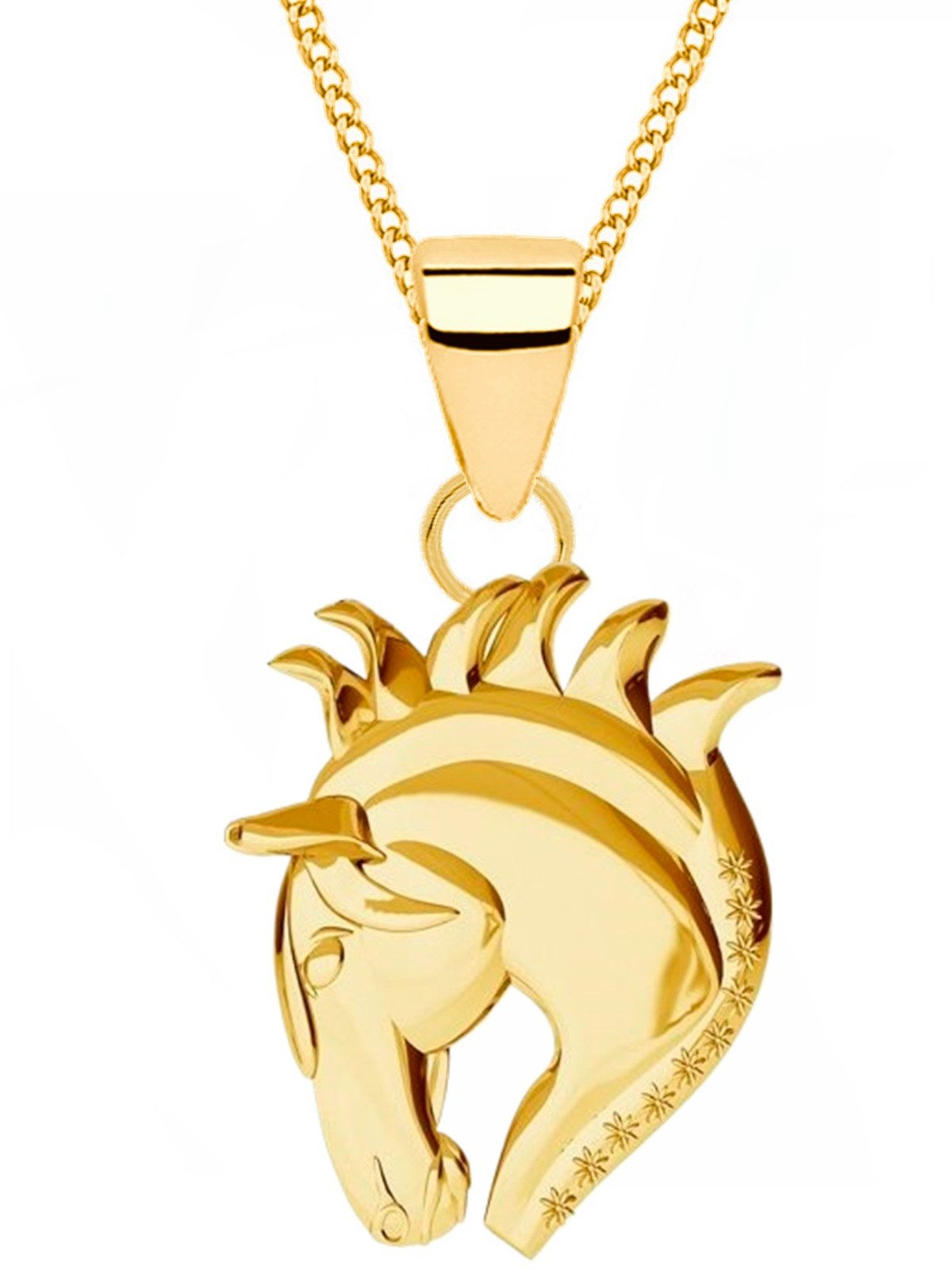 Goldene Hufeisen Золоті ланцюжки-Set Pferdekopf Goldkette – für kleine und große Pferdefreunde, 925 Sterling Silber (hypoallergen)
