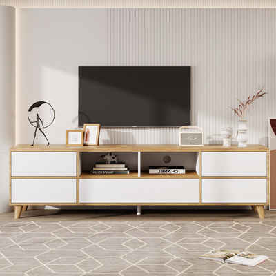 IDEASY TV-Schrank Moderner weißer TV-Schrank aus Holz mit offenem Stauraum, einfach zu montieren, Länge 175 cm, Höhe 10 cm über dem Boden