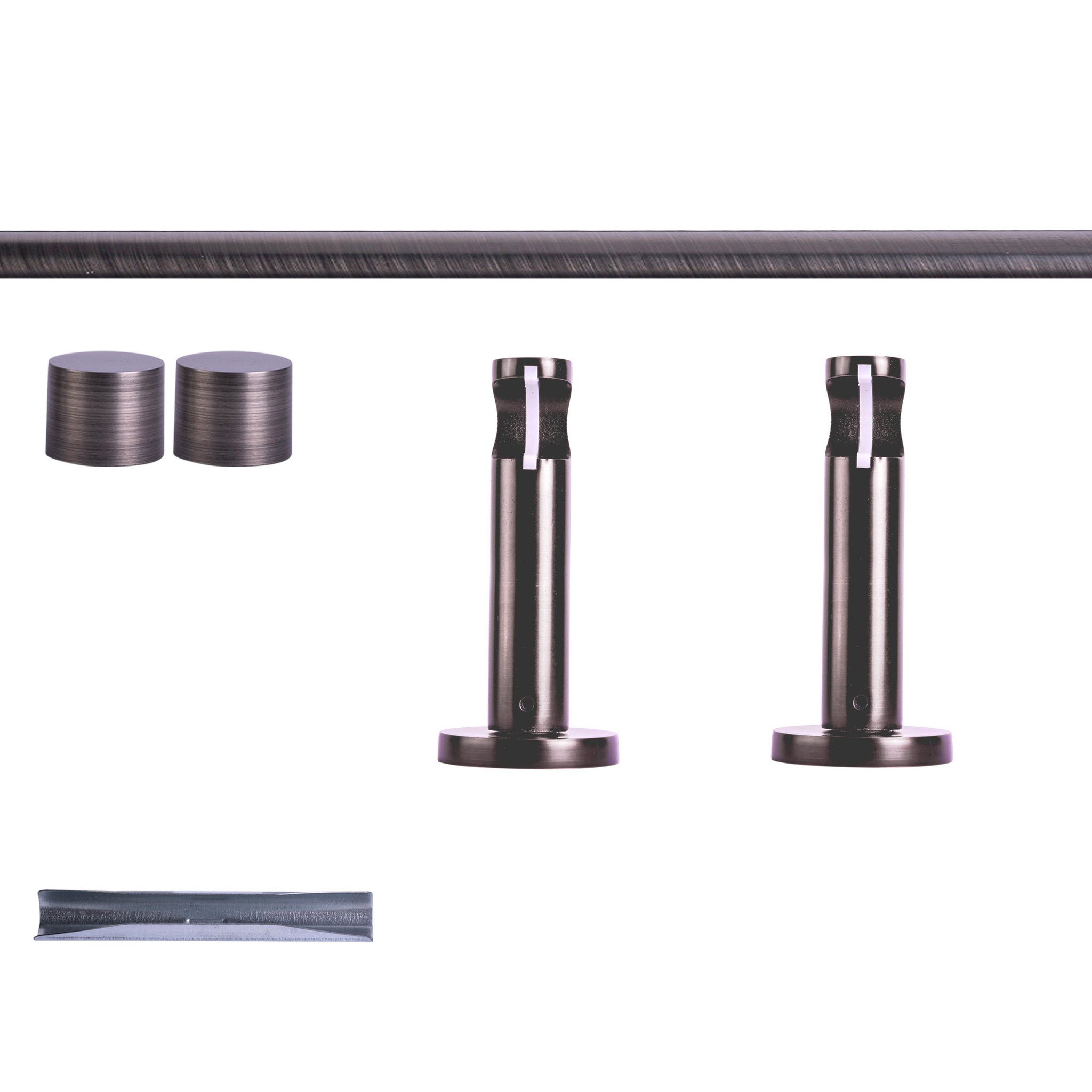Victoria M. Gardinenstange Set, 1-läufig, 160 cm, anthrazit + Wand, Kappe, Ø 19 mm, 1-läufig, mit Bohren, verschraubt, Aluminium, Komplettset, ein- oder zweiläufig, Wand oder Deckenmontage