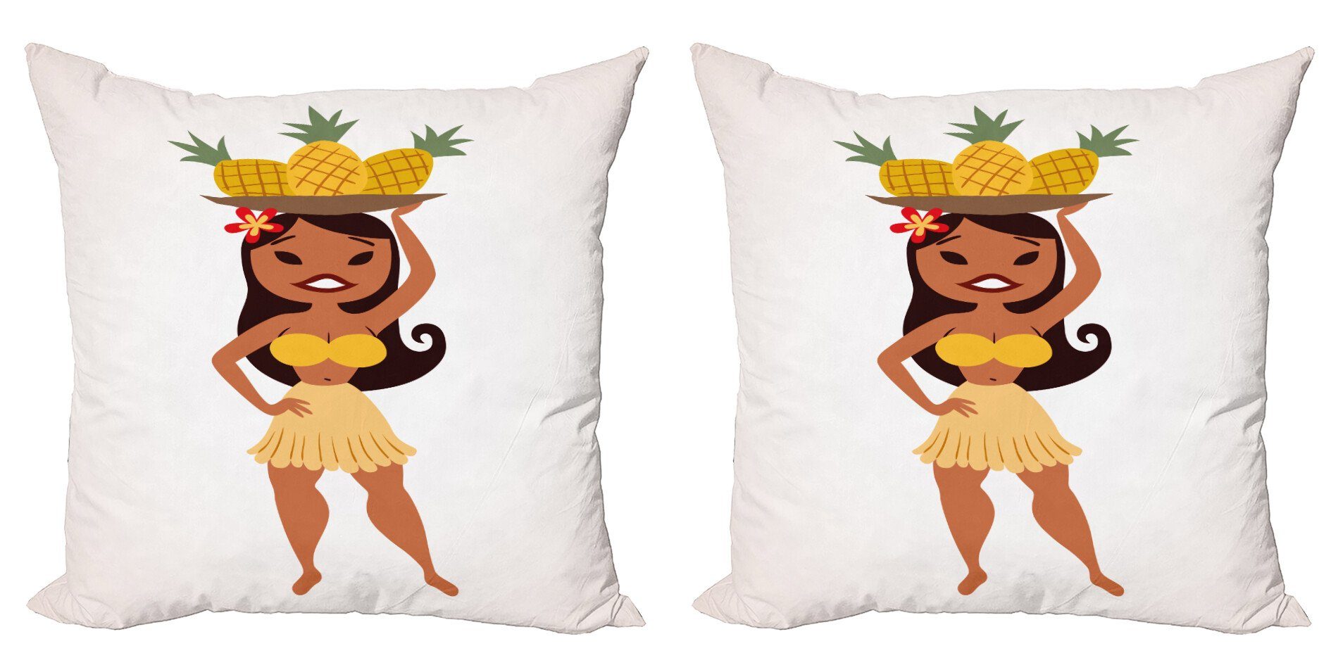 Kissenbezüge Modern Accent Doppelseitiger Digitaldruck, Abakuhaus (2 Stück), Hula Mädchen Tropical Mädchen Ananas