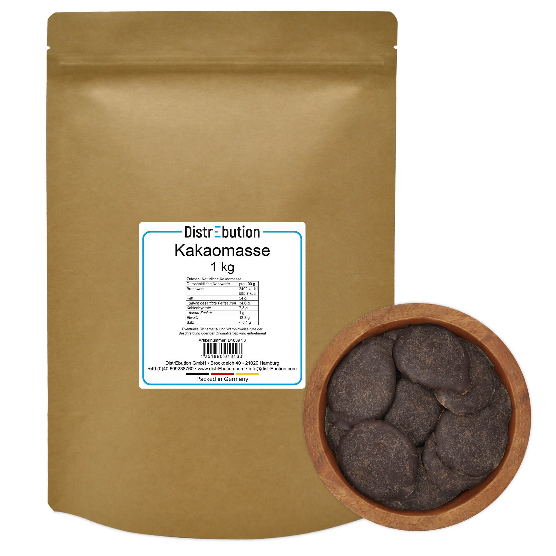DistrEbution Kakao Kakaomasse Rohkostqualität für Schokolade Ohne Zusatzstoffe, 1000 g, Vielseitig für Schokoladenkreationen