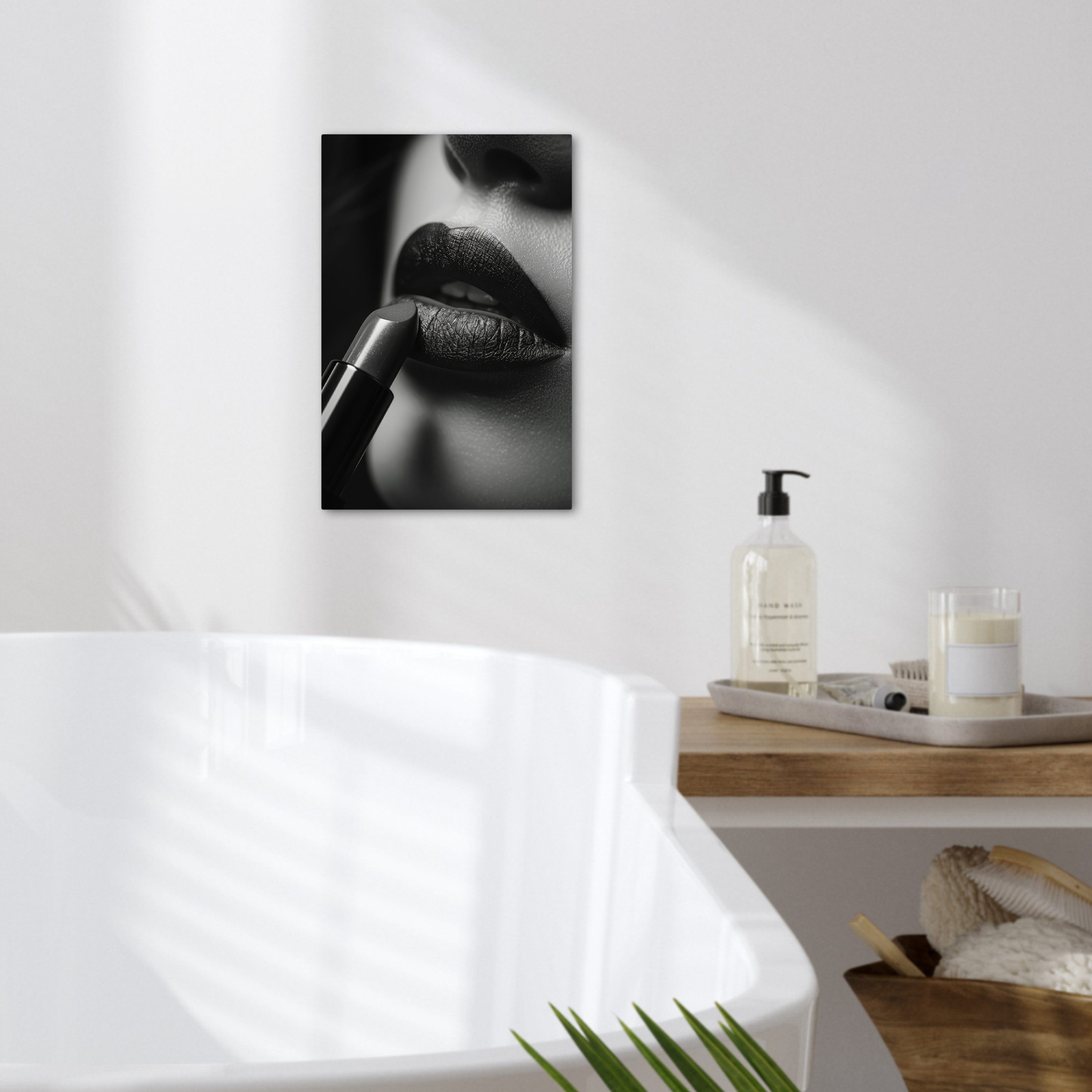 OneMillionCanvasses® Leinwandbild Frau - Lippenstift - Schwarz und weiß - Make-up, Fotodruck (1 St), Badezimmer Deko, Bilder WC, Toilette Wanddeko 20x30 cm