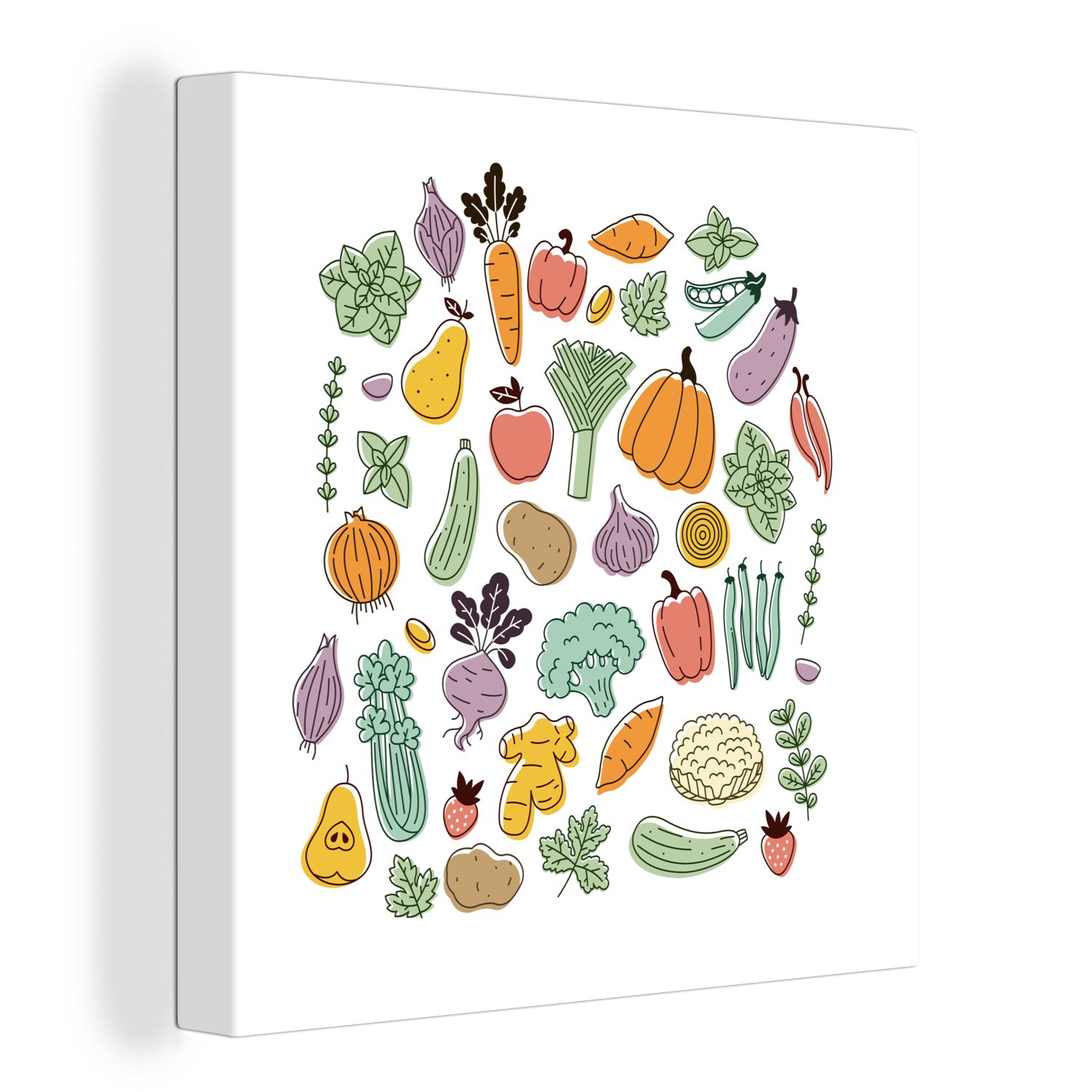 OneMillionCanvasses® Leinwandbild Gemüse - Obst - Minimalismus, (1 St), Leinwand Bilder für Wohnzimmer Schlafzimmer