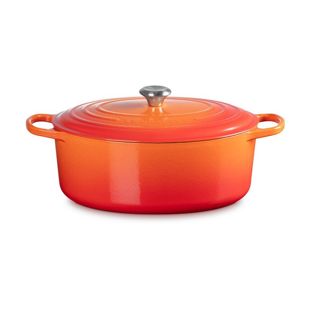 LE CREUSET Bräter Bräter mit Deckel 35 cm Signature Ofenrot, Emailliertes Gusseisen, ovaler Schmortopf, Cocotte, Bratentopf, ca. 8-10 Pers., Ø35cm, rot