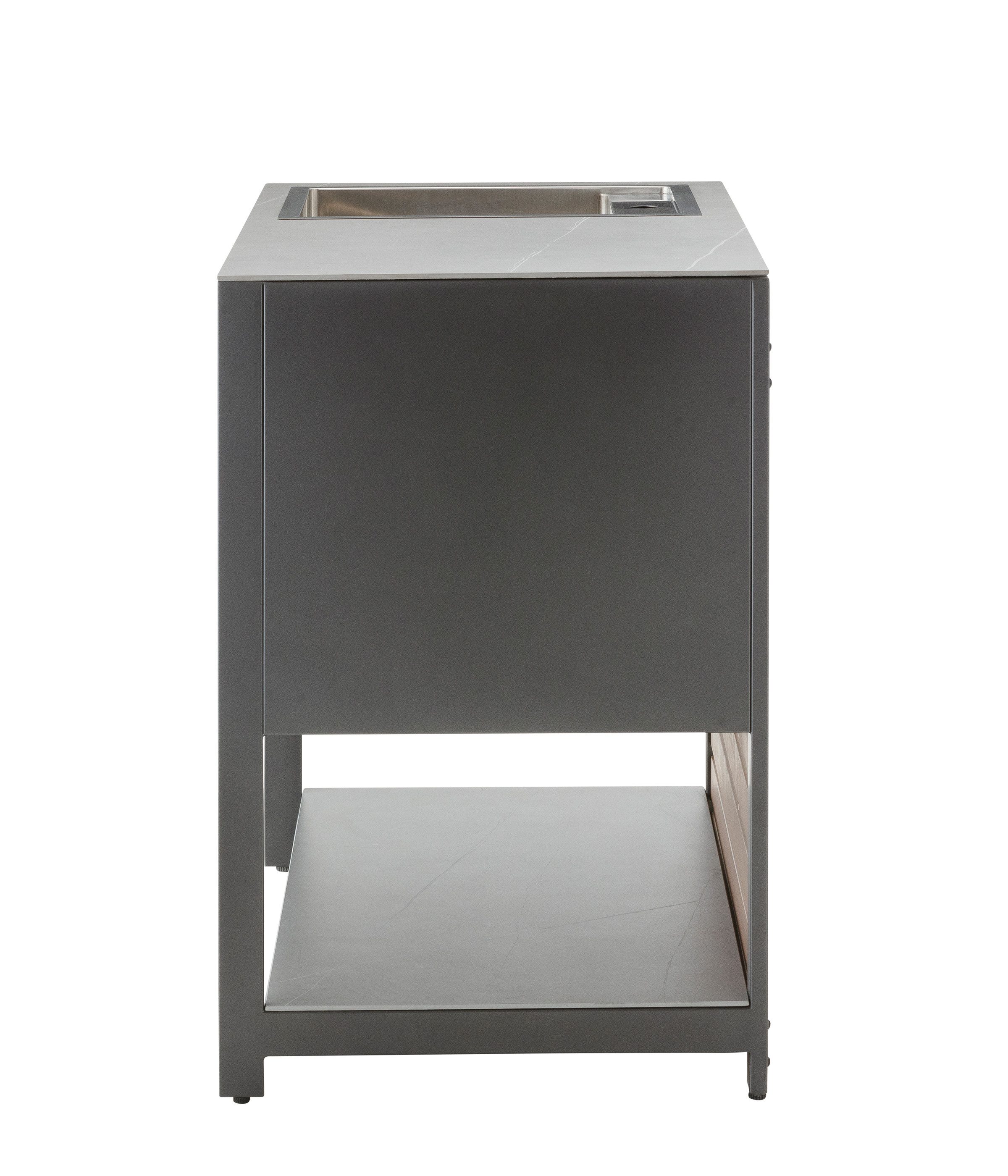Dehner Outdoor-Küche Loop Spülschrank, Außenspüle, 110 x 60 x 91.5 cm, Stahl / Stein, hochwertiger Outdoor Schrank mit Steinplatte